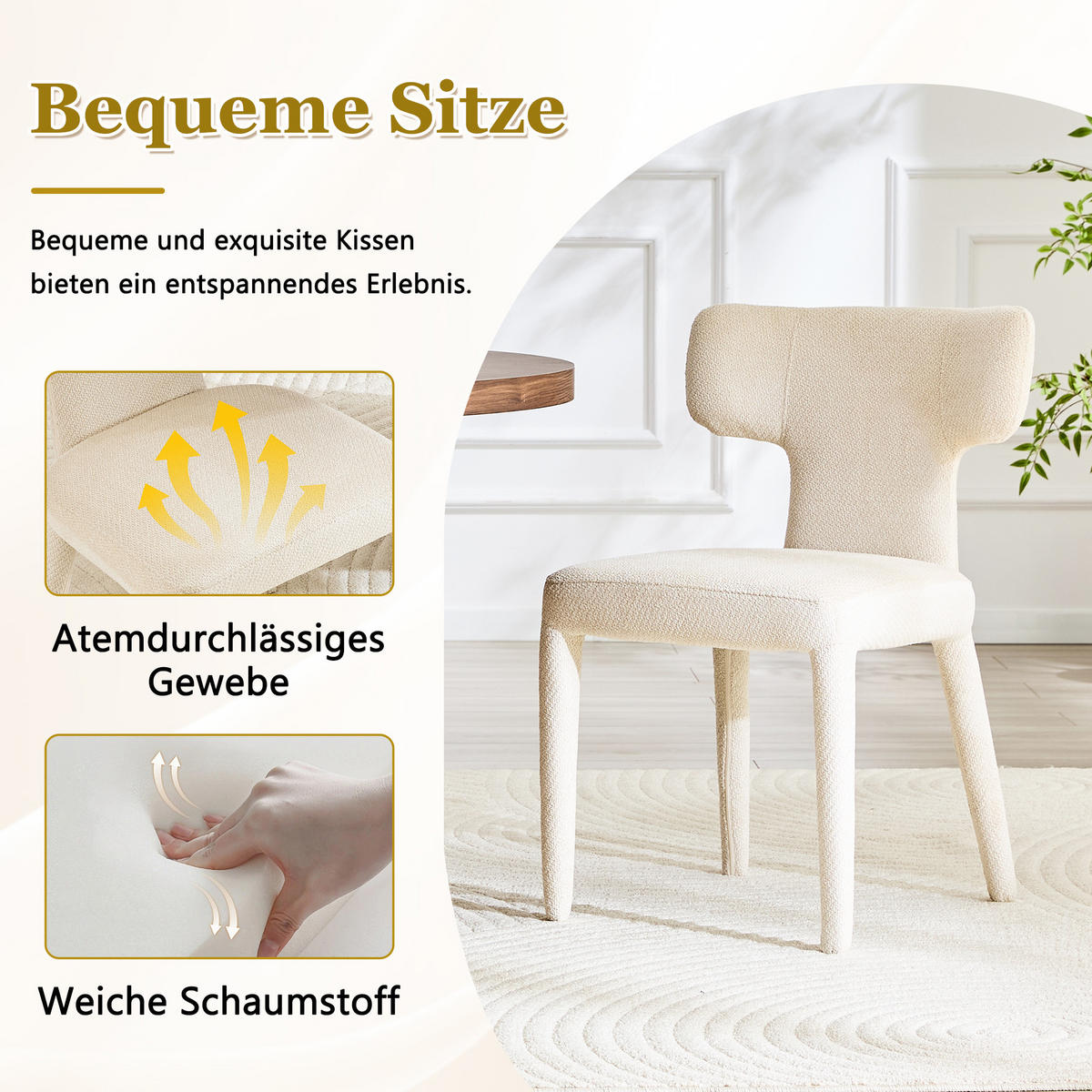 ESSZIMMERSTÜHLE 2er Set Stoff Polsterstuhl mit T-Rückenlehne & Metallbeinen - Weiß, Textil (45/80.7/47.5cm) - Urban Meuble