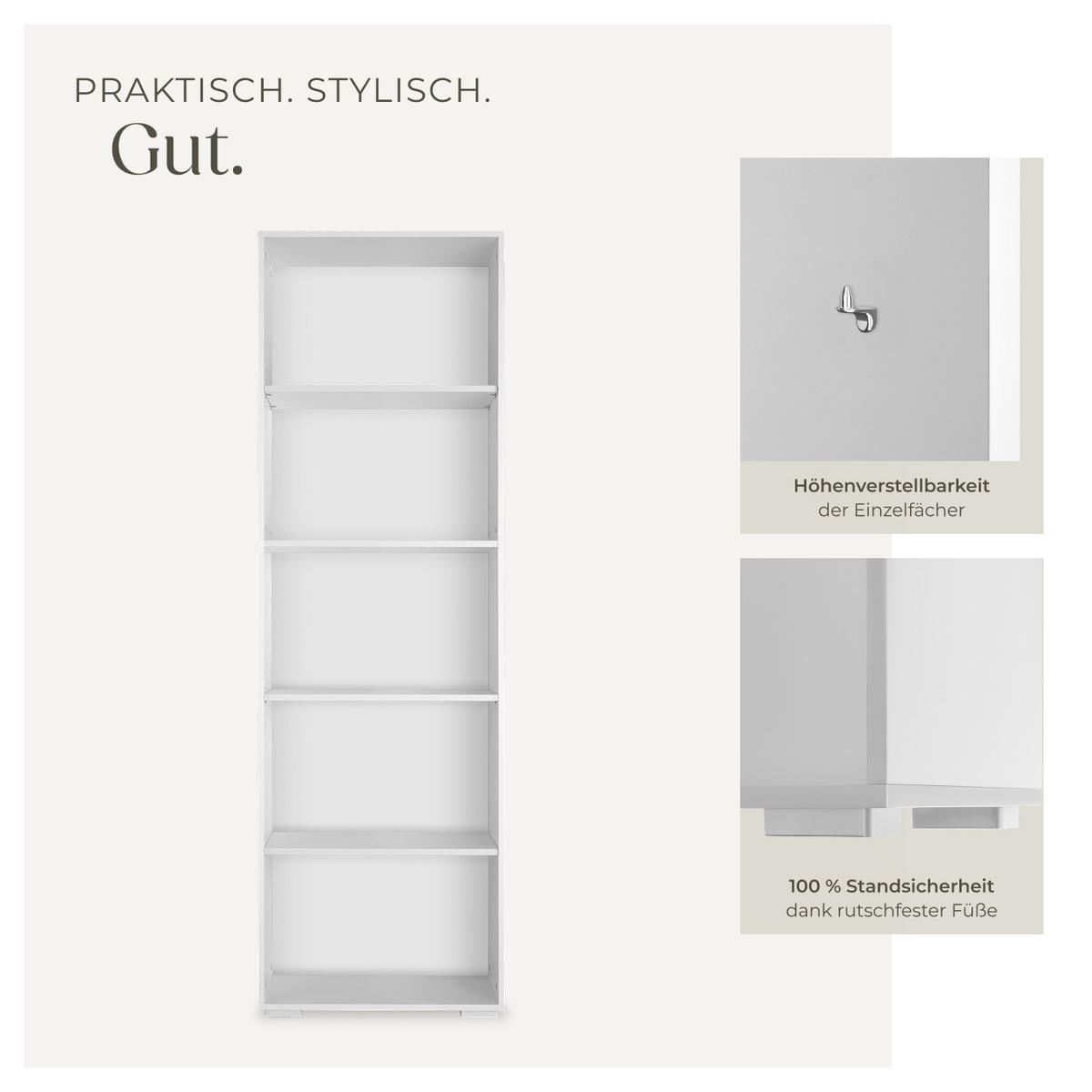 BÜCHERREGAL Lexi,60 x 30 x 190 cm,weiß - Weiß, Holz (30/190/60cm) - tectake
