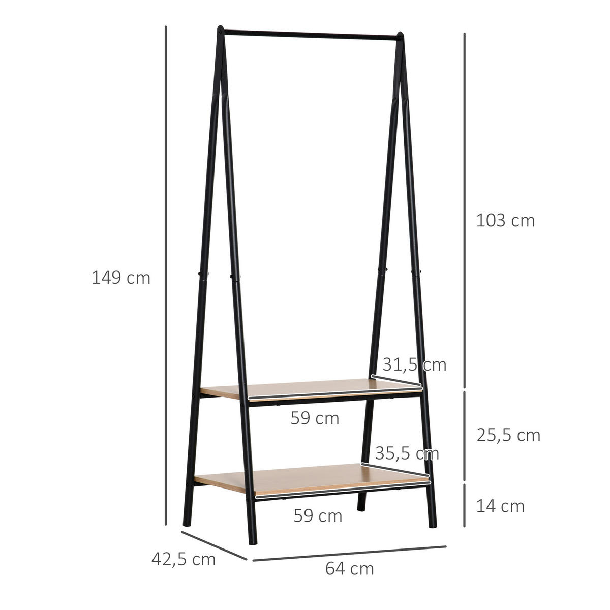 KLEIDERSTÄNDER, MDF Stahl, Natur+Schwarz - Multicolor, Kunststoff (425/149/64cm) - HOMCOM