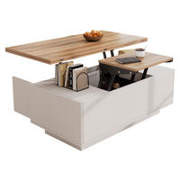 COUCHTISCH mit Doppel-Hebemechanismus，weiß - Weiß, Holz (100/50/55.5cm) - KOMHTOM