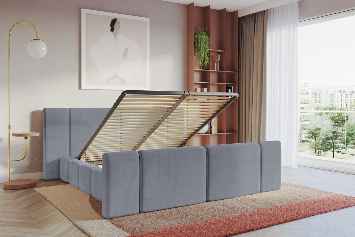 POLSTERBETT mit Bettkasten, Fußteil und Lattenrost, Bett mit Matratze H3/H4 - NILO-Z 180x200 Grau - Grau, Holzwerkstoff/Textil (180/200cm) - ALTDECOR