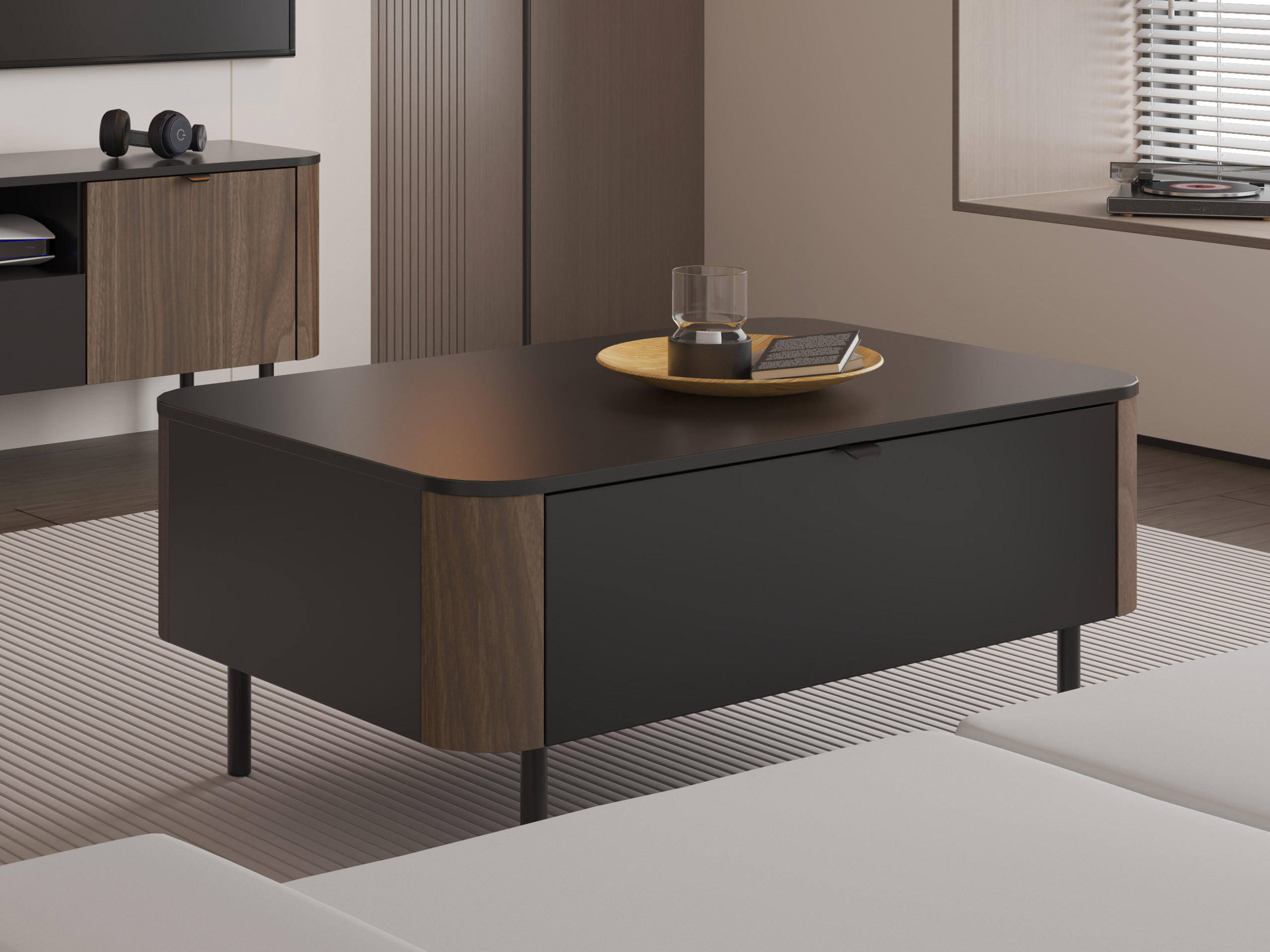 COUCHTISCH Pero 05 - Nussbaumfarben/Schwarz, Holzwerkstoff/Metall (68/104/46cm) - MIRJAN24