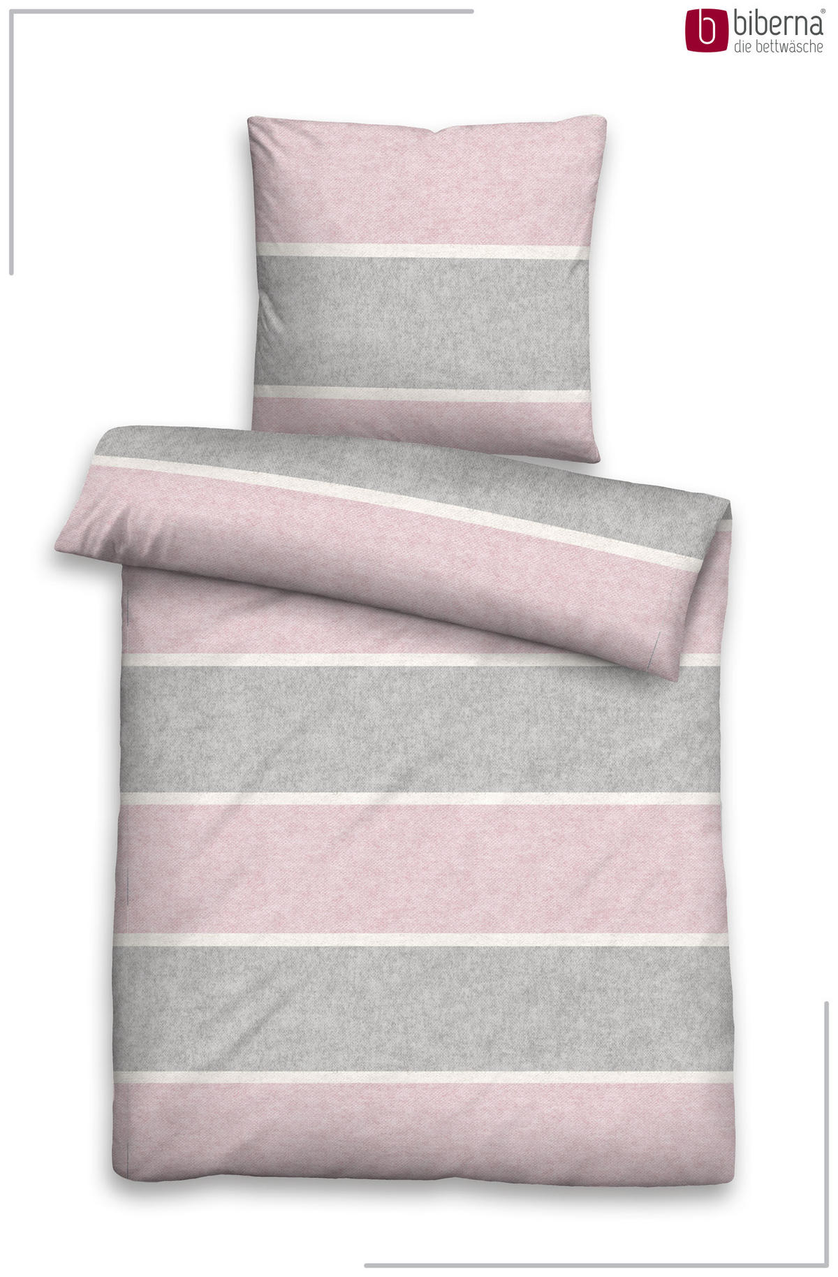 BETTWÄSCHE-GARNITUR Premium Melange Blockstreifen rose, 155x200 cm + 80x80 cm - Rosa, Textil (155/200cm) - biberna