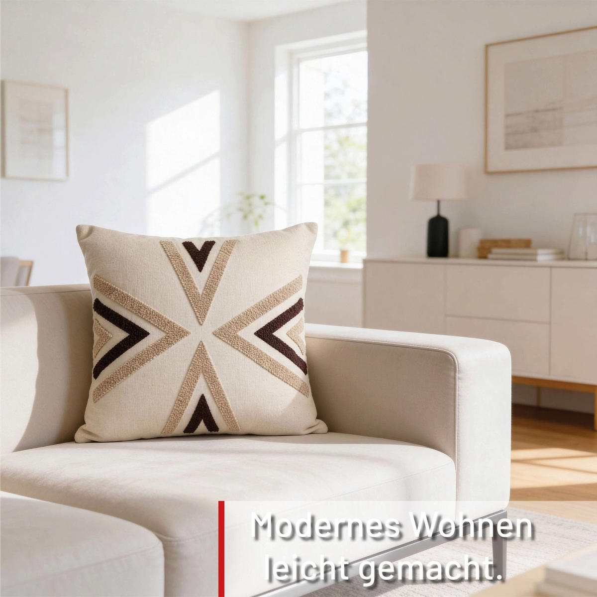 DEKOKISSEN Nordic Arrow Beige 45x45 cm mit Füllung - Beige/Multicolor, Textil (45/45cm) - Deco-Raum