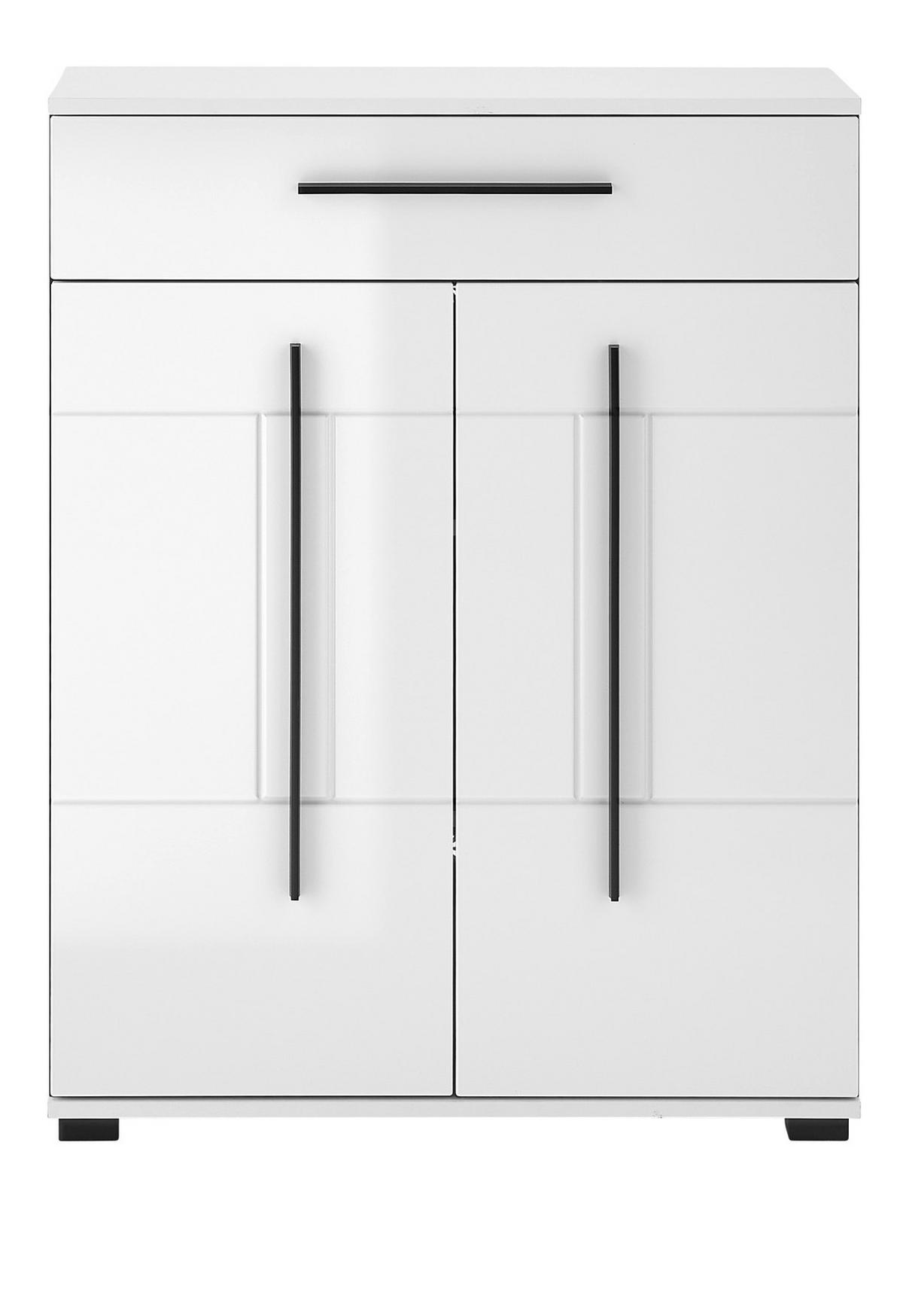 SCHUHSCHRANK weiß Hochglanz 80 x 103 cm, Kommode mit Soft-Close - Weiß Hochglanz/Schwarz, Holzwerkstoff/Kunststoff (80/103/39cm) - Furn.Design