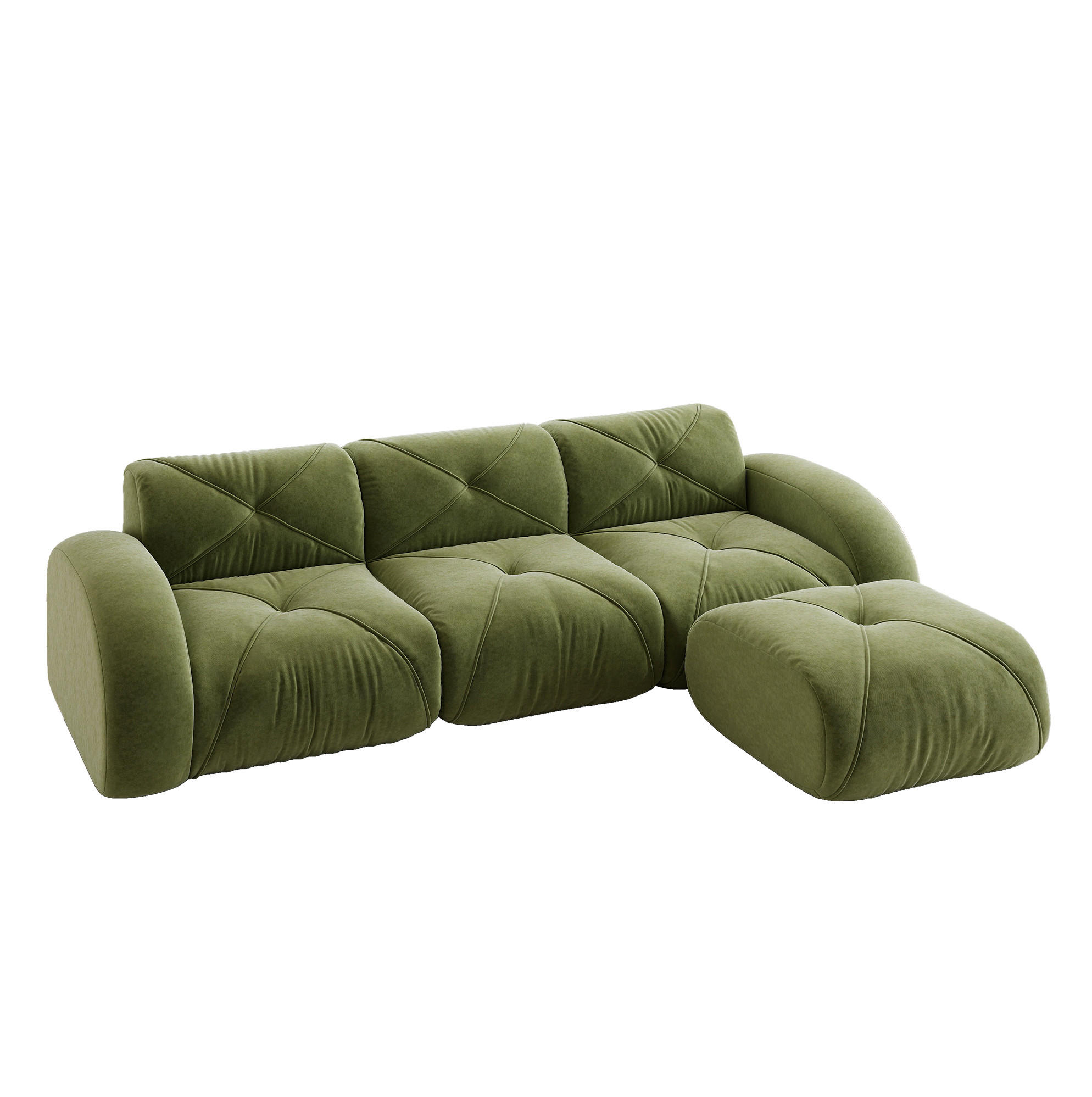 3-STIZER Sofa mit Hocker, flexibles Lounge-Design und 32D-Schaumstoff, Grün - Grün, Textil (281/76/171cm) - Redom