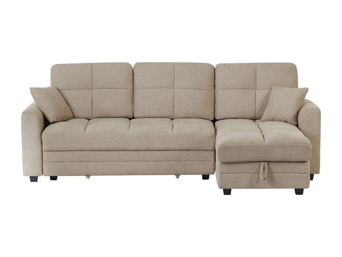 ECKSOFA mit Schlaffunktion & Ecke wechselbar - Chenille-Stoff - Beige - LUMARIO - Beige, Textil (260/155cm) - Vente-Unique