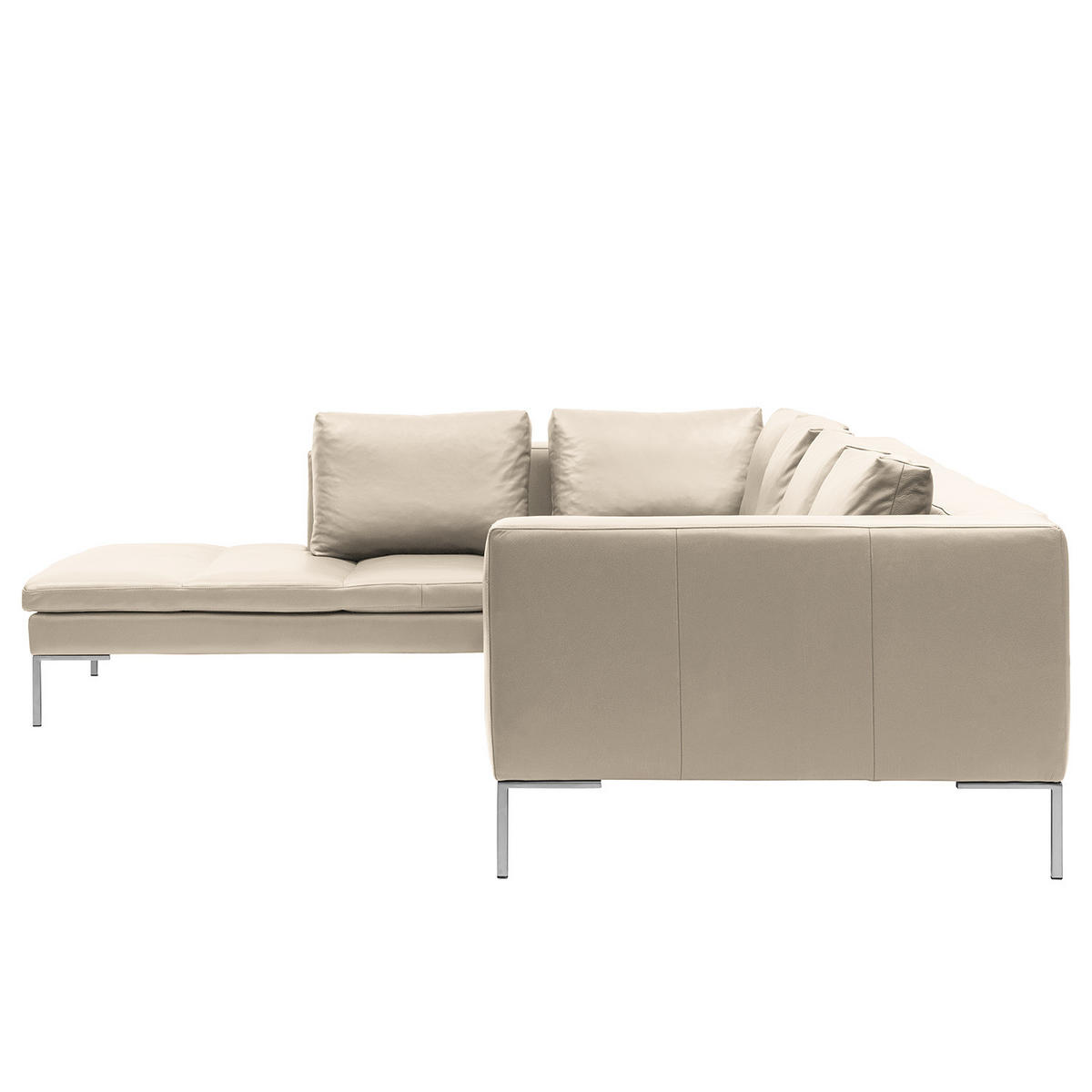 ECKSOFA mit Ottomane - Chromfarben/Hellgrau, Leder/Metall (319/230cm) - home24