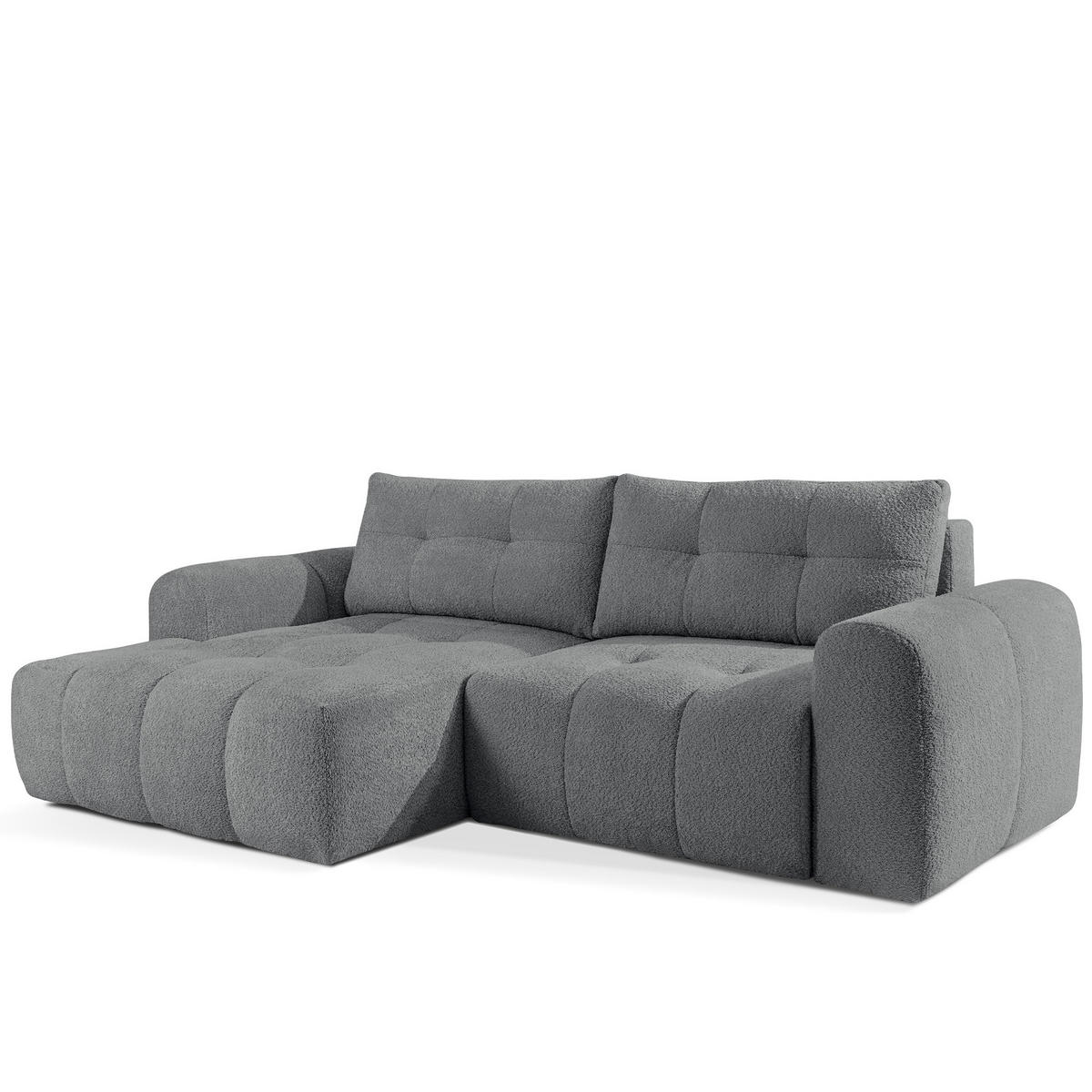 ECKSOFA LINKS RAVIA, Bouclé, Dunkelgrau - Dunkelgrau, Holz/Textil (256/104cm) - KONSIMO®