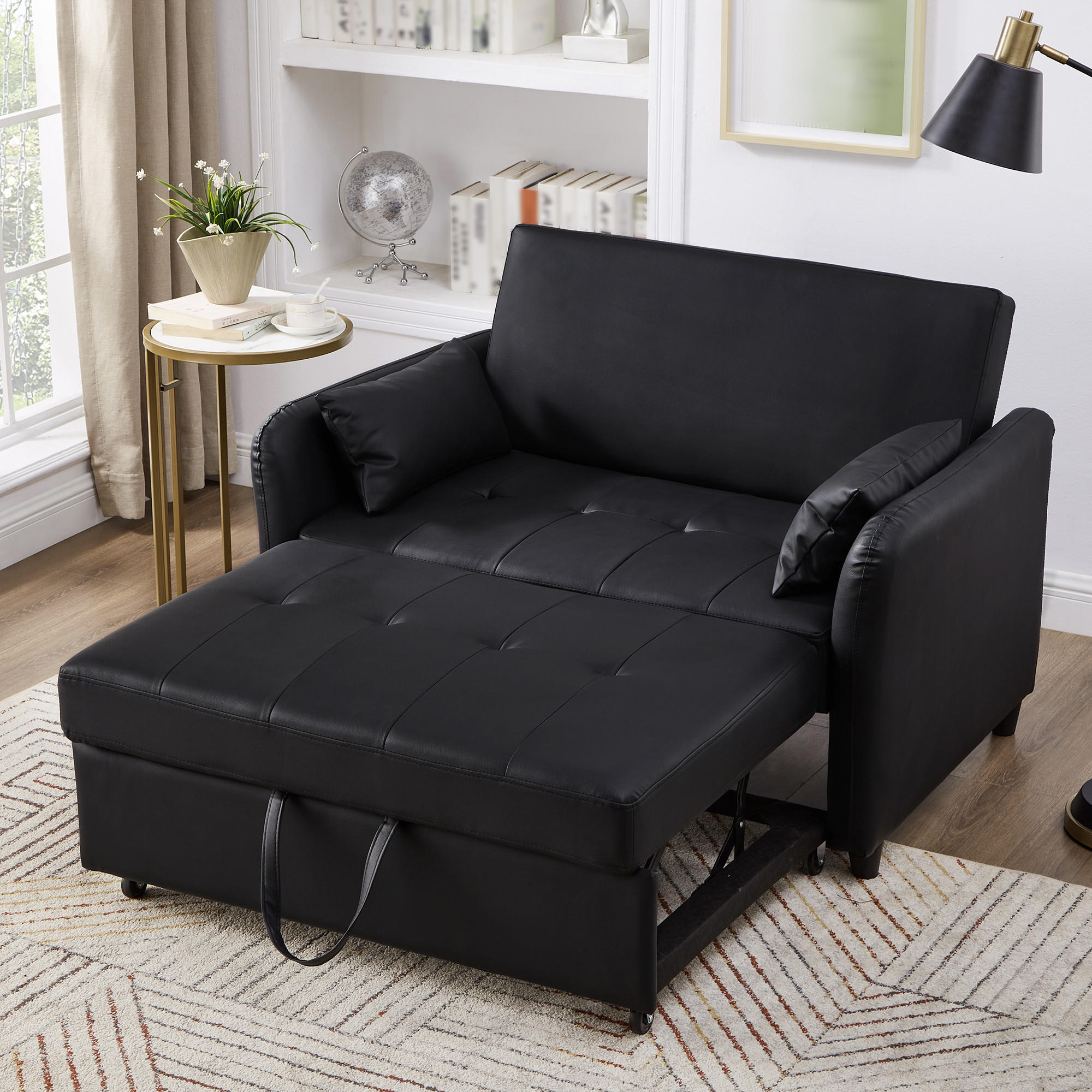 Thumbnail - Redom Schlafsofa, Schwarz, Kunststoff, 83x82x122 cm, Wohnzimmer, Sofas & Couches, Schlafsofas
