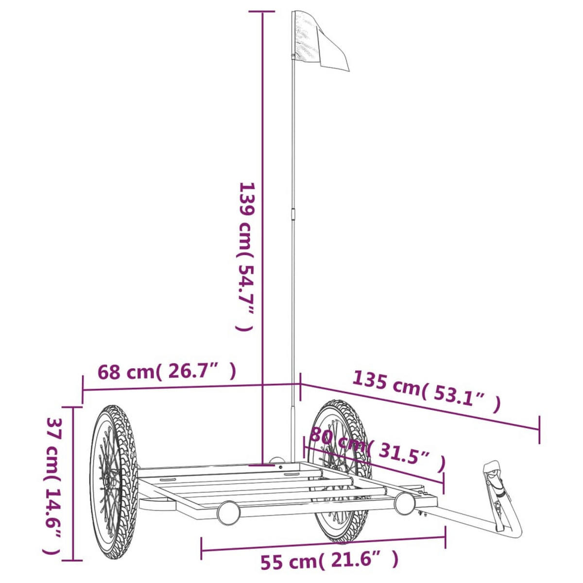 FAHRRADANHÄNGER Schwarz 135/68/37 Cm Eisen - Schwarz, Metall (68/37/135cm) - vidaXL