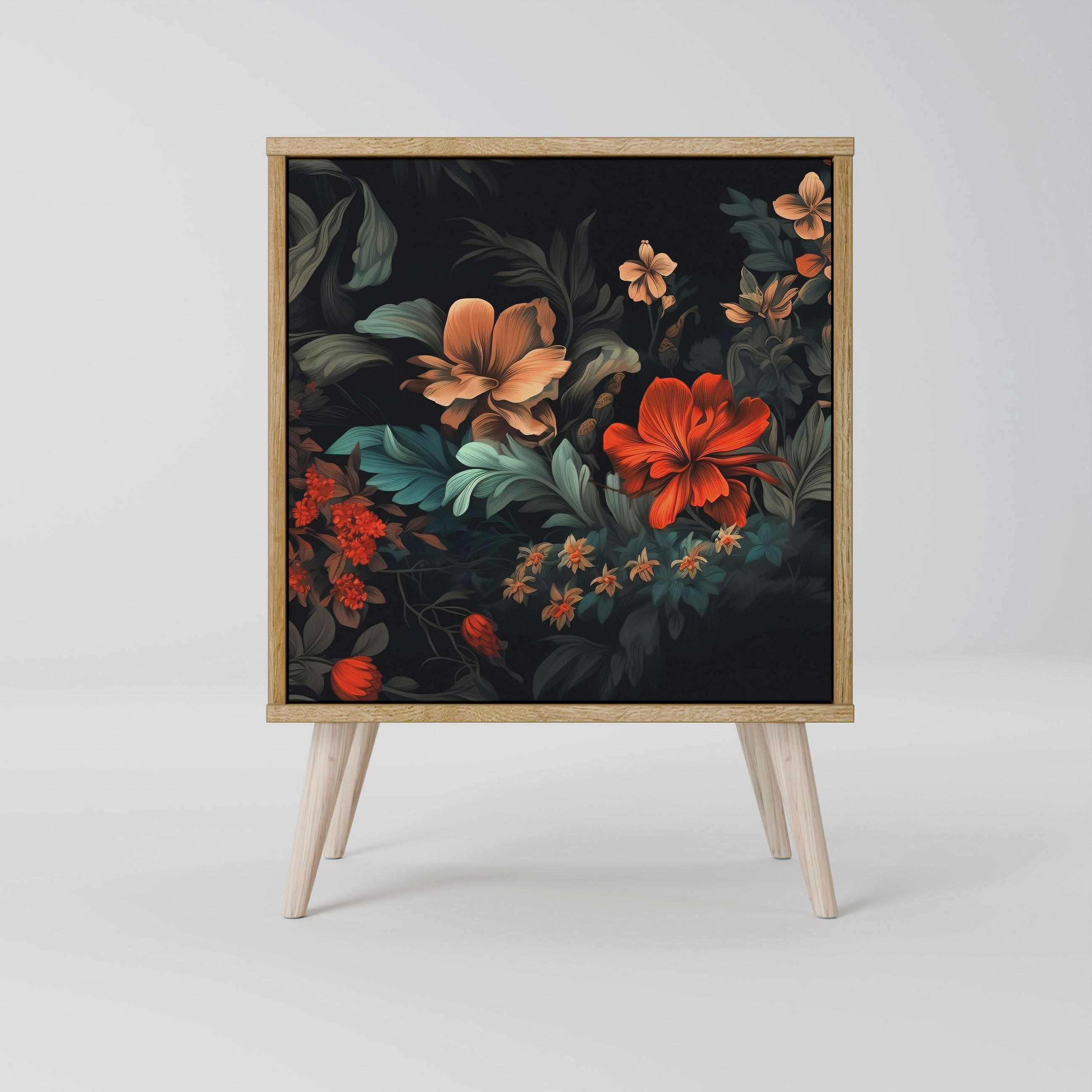 SIDEBOARD IMAGINARY BLOSSOM, Eichefarben, 57,5x42x77,5 cm, Schräge Buchenholzfüße - Eichefarben/Buchefarben, Holzwerkstoff/Buchenholz (57.5/77.5/42cm) - SpaceRebels