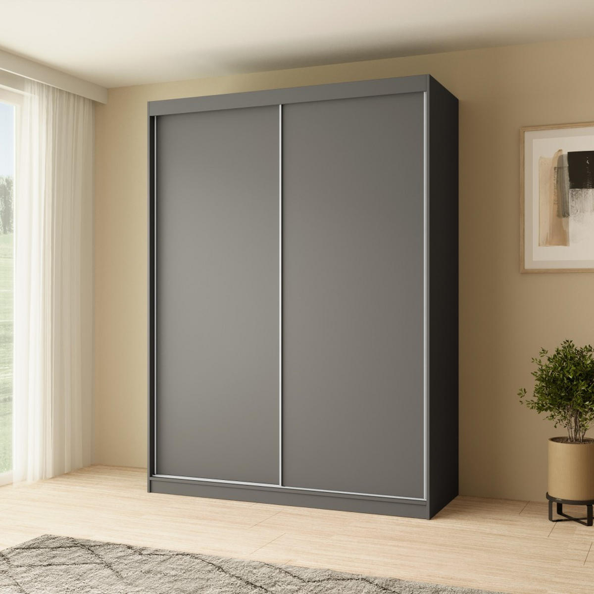 SCHWEBETÜRENSCHRANK Mario 160/216/61 graphit - Graphitfarben, Holzwerkstoff (160/216/61cm) - Beautysofa