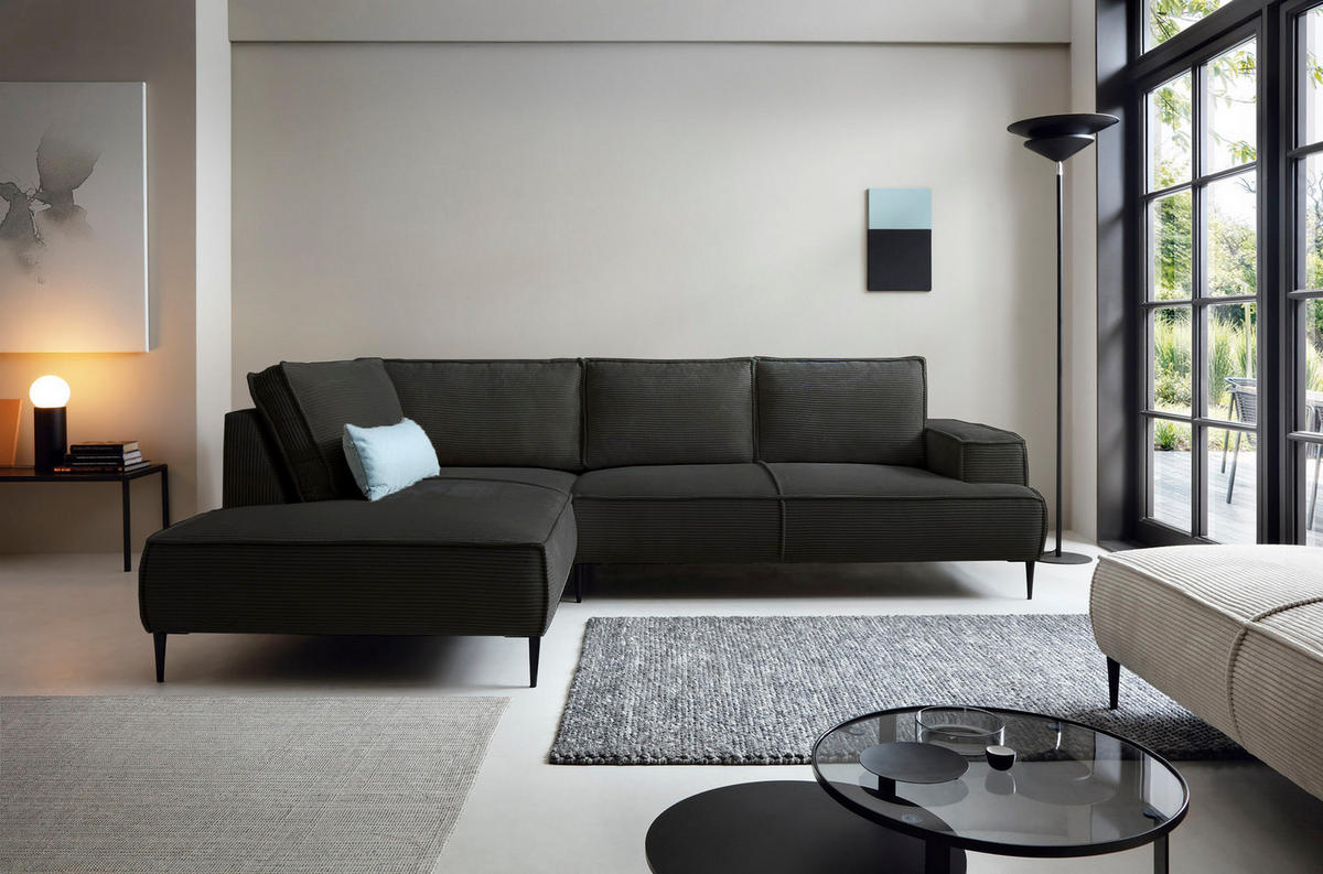 SCHLAFSOFA 275 cm L-Form Harmonia mit Beinen, Links, Dunkelgrau - Dunkelgrau, Holz (275/195cm) - Emporius