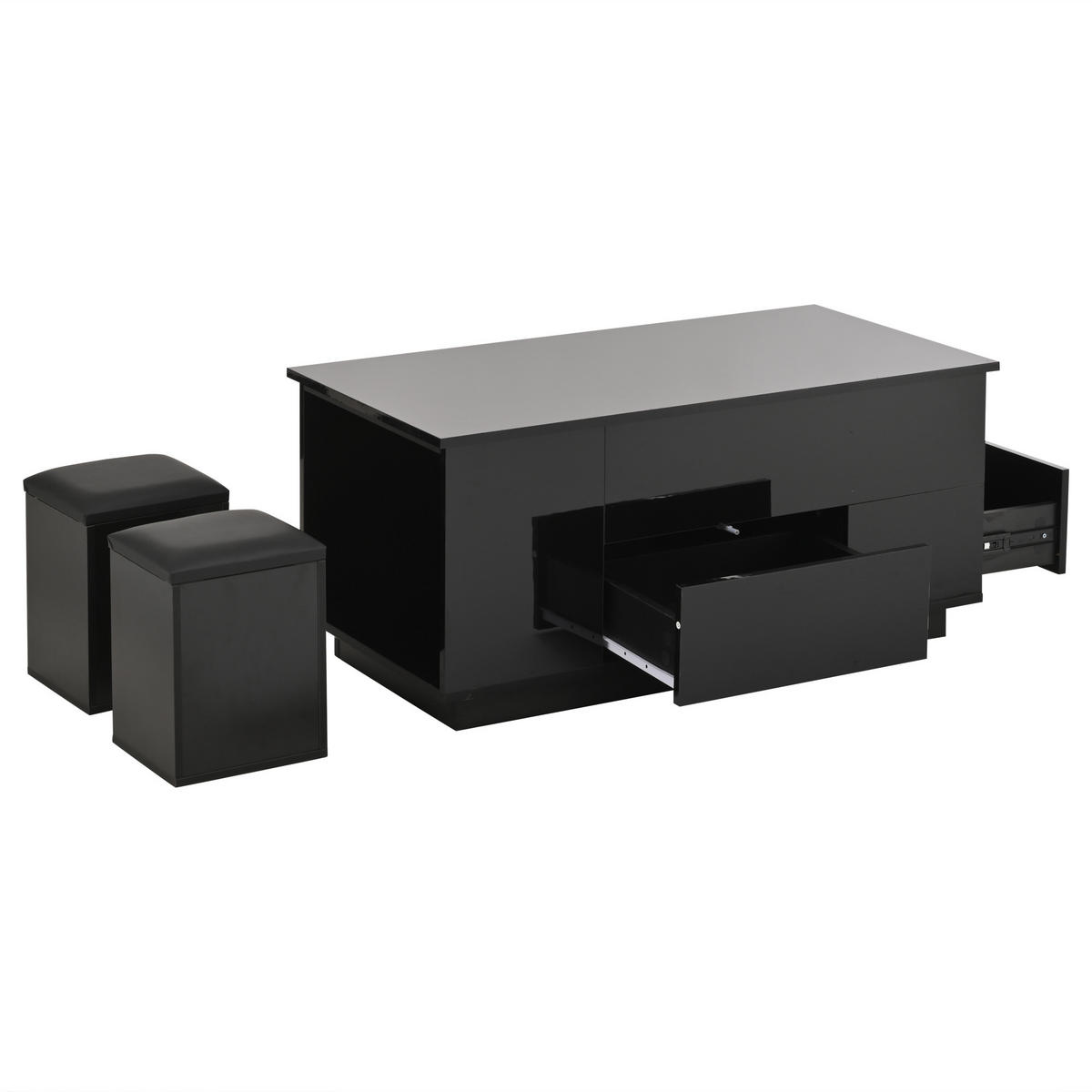 COUCHTISCH mit LED-Beleuchtung und 2 Schubladen höhenverstellbar Schwarz 100/50/45 cm - Schwarz, Holzwerkstoff/Metall (100/50/59cm) - EVRYAE