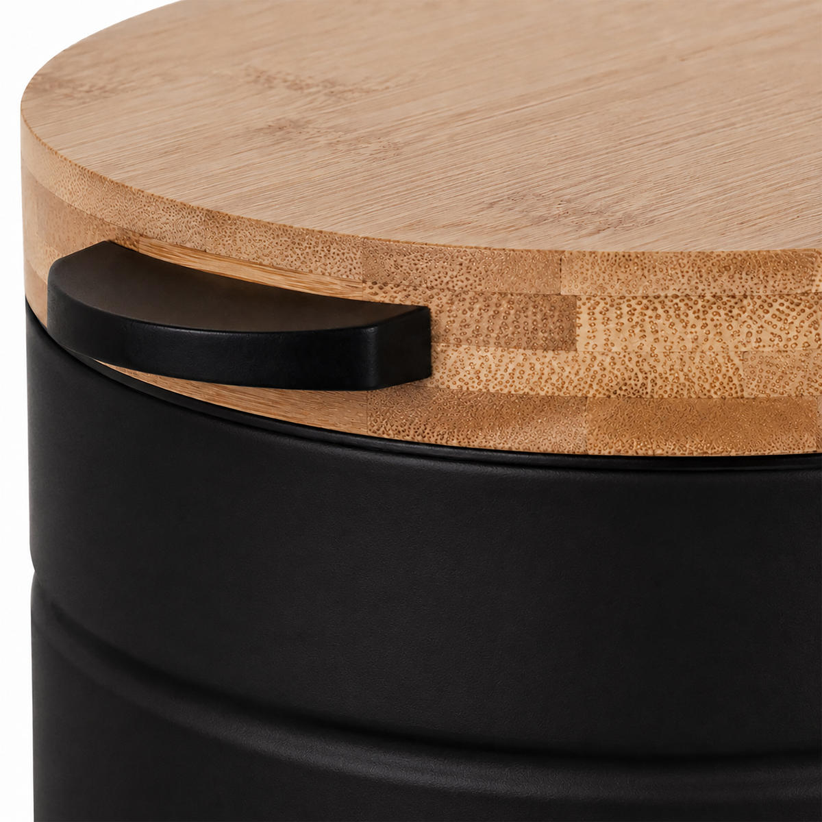 WANDKOSMETIKEIMER3LBAMBUSDECKELRUND - Schwarz, Holz/Kunststoff (17/25/23cm) - Relaxdays