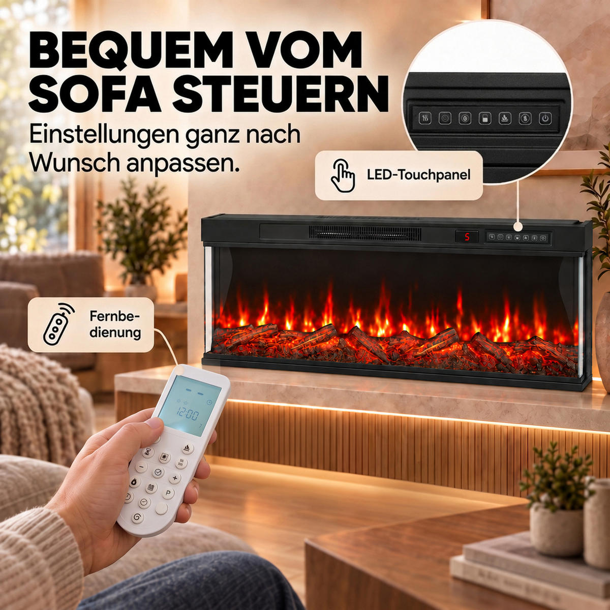 ELEKTROKAMIN Stahl gehärtetes Glas Schwarz - Schwarz, Metall (15/46/127cm) - HOMCOM