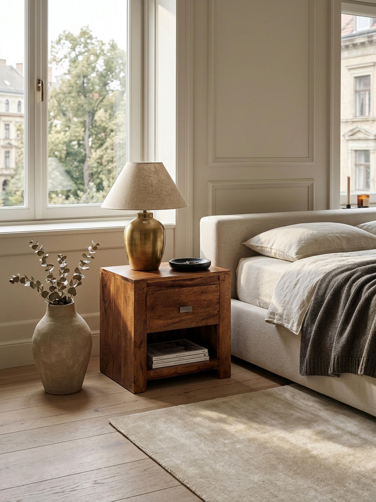 NACHTTISCH – Massivholz, Landhausstil, Ablage & Schublade, Griff verchromt - Braun, Holz/Metall (40/40/30cm) - KADIMA DESIGN