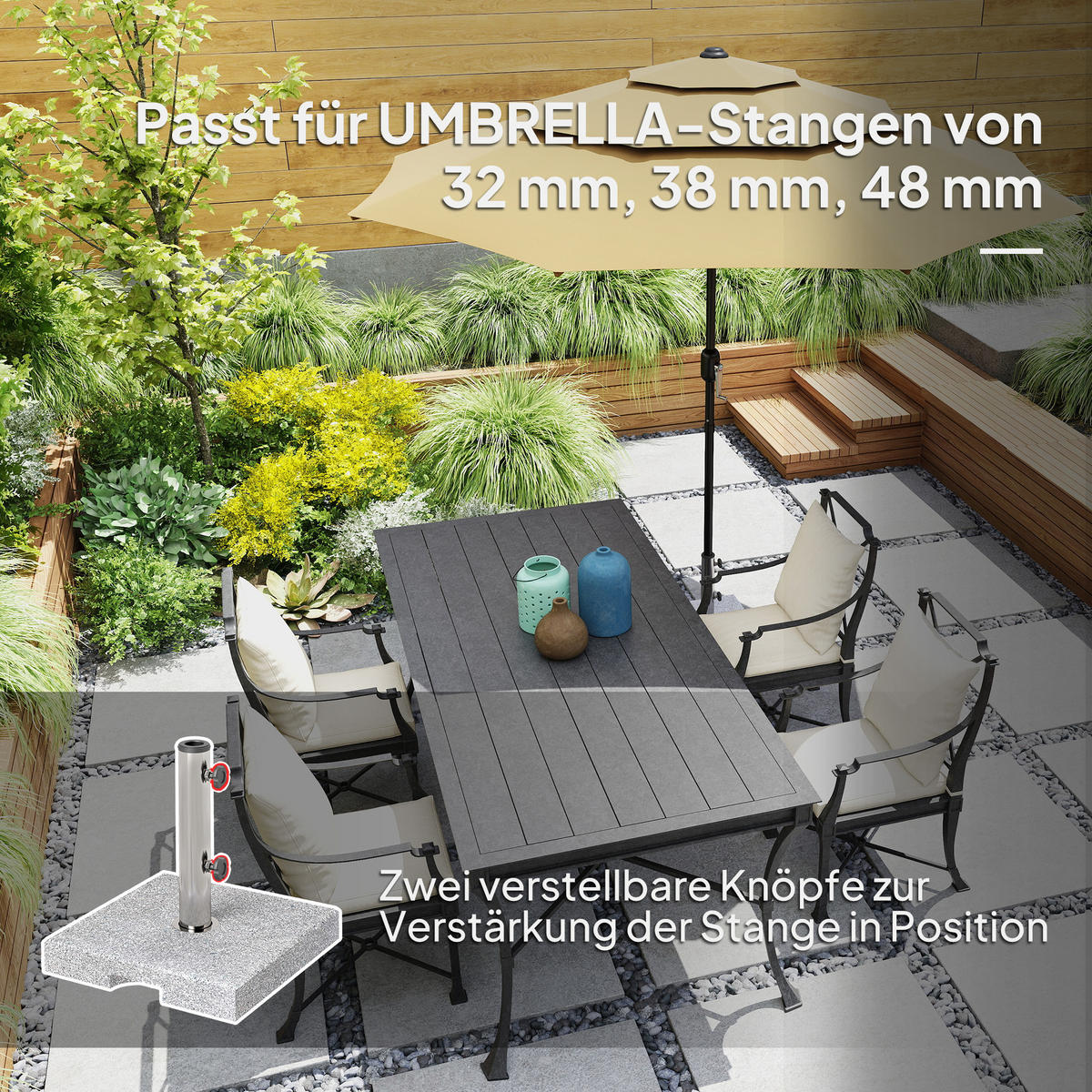 SONNENSCHIRMSTÄNDER aus Granit 21kg - Grau, Stein (38/38cm) - Outsunny