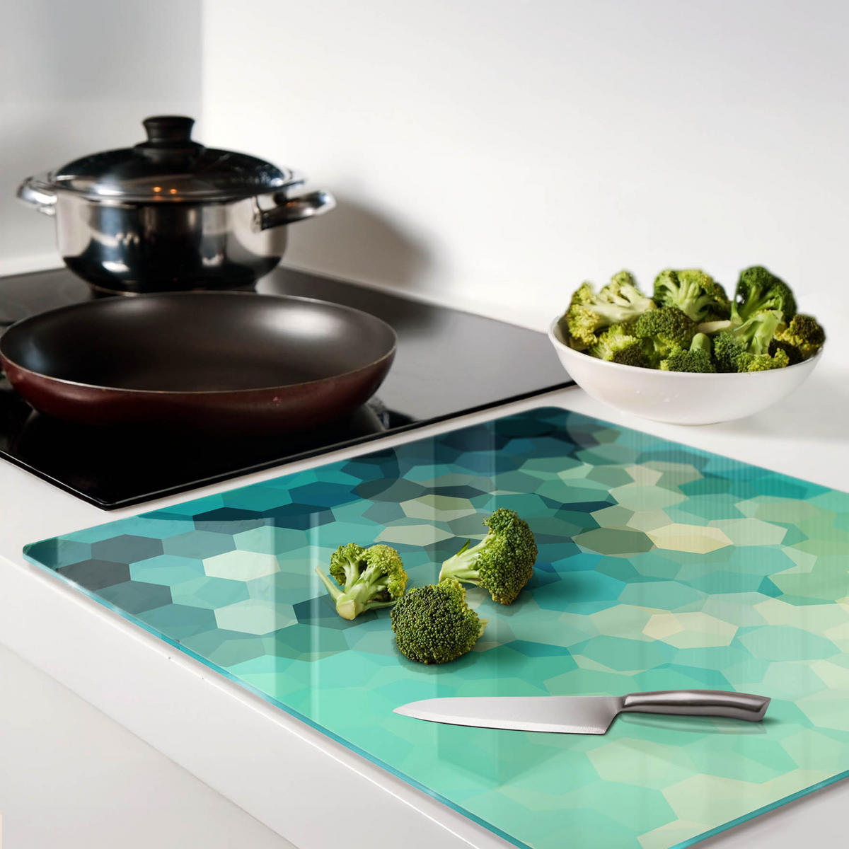 GLASPLATTE 60x52 cm Abstrakt - Blau, Glas (60/0.4/52cm) - TULUP