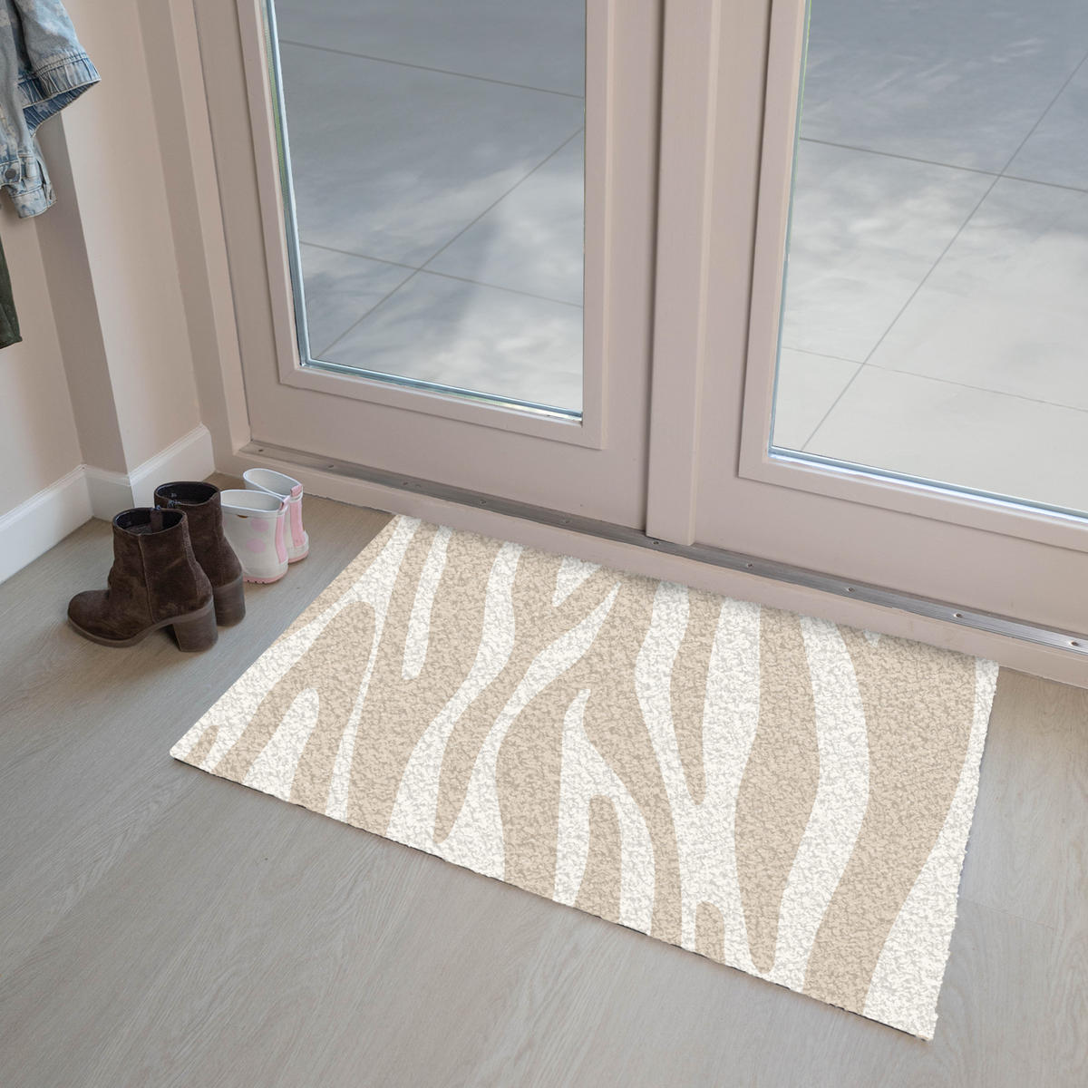 FUSSMATTE Zebramuster - Beige - Weiß - Tiermuster 90x60 cm - Beige, Kunststoff (90/0.4cm) - MuchoWow