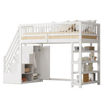 HOCHBETT 90/200 cm aus Holzwerkstoff mit Kleiderschrank, Regalen und Sicherheitsleiter, Weiß/Grau - Weiß, Holzwerkstoff (90/200cm) - Redom