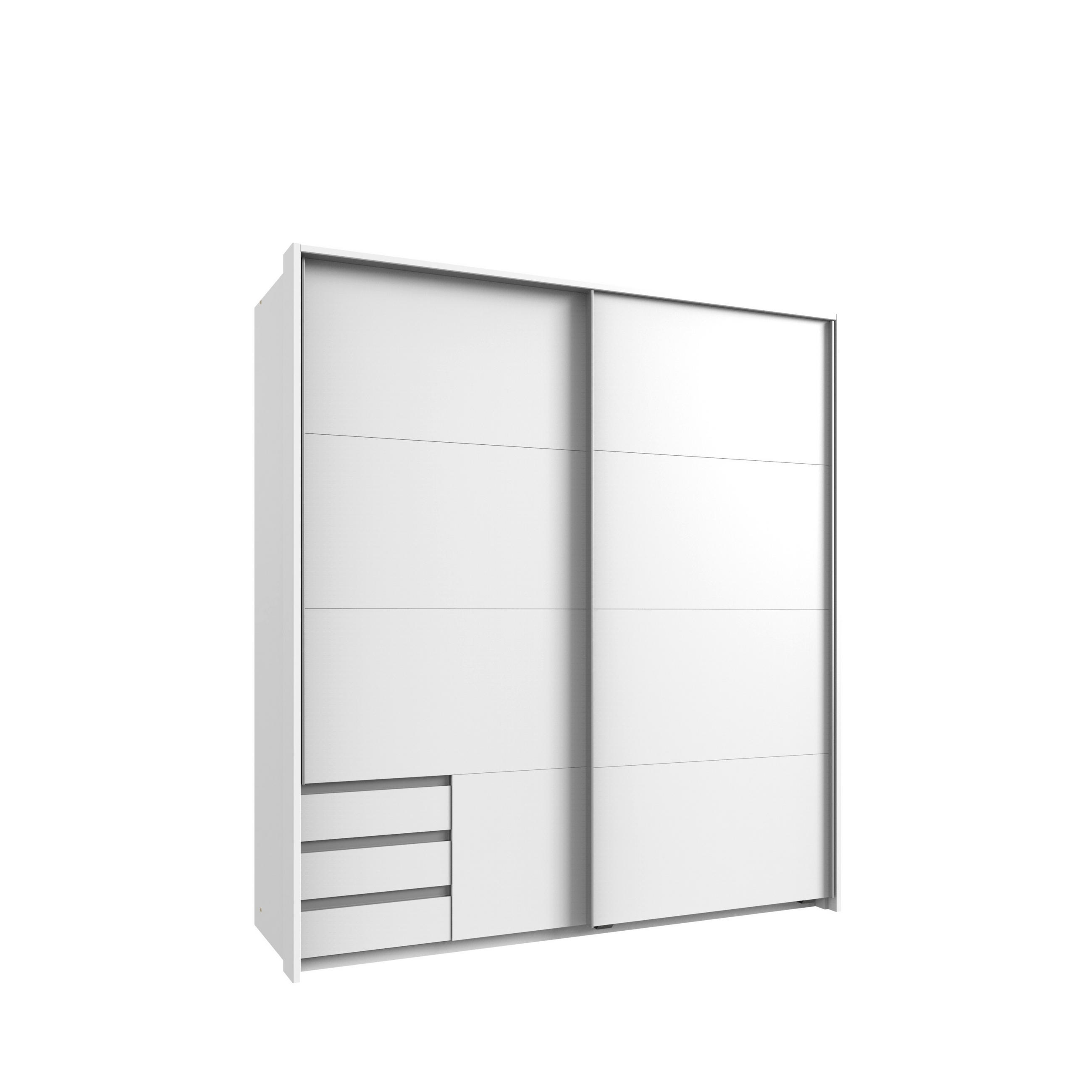 SCHWEBETÜRENSCHRANK 2-türig B183/H200/T65 cm, Passepartout-Kleiderschrank in Weiß mit sichtbaren Schubkästen / 22695 - Alufarben/Weiß, Holz/Holzwerkstoff (183/200/65cm) - luma-home