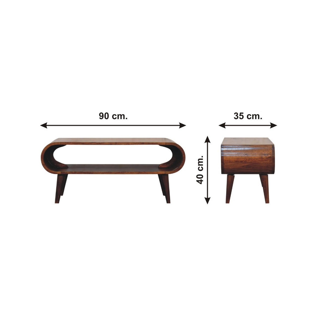 COUCHTISCH aus Massivholz - Kastanienfarben/Messingfarben, Holz/Metall (35/90/40cm) - Artisan Furniture