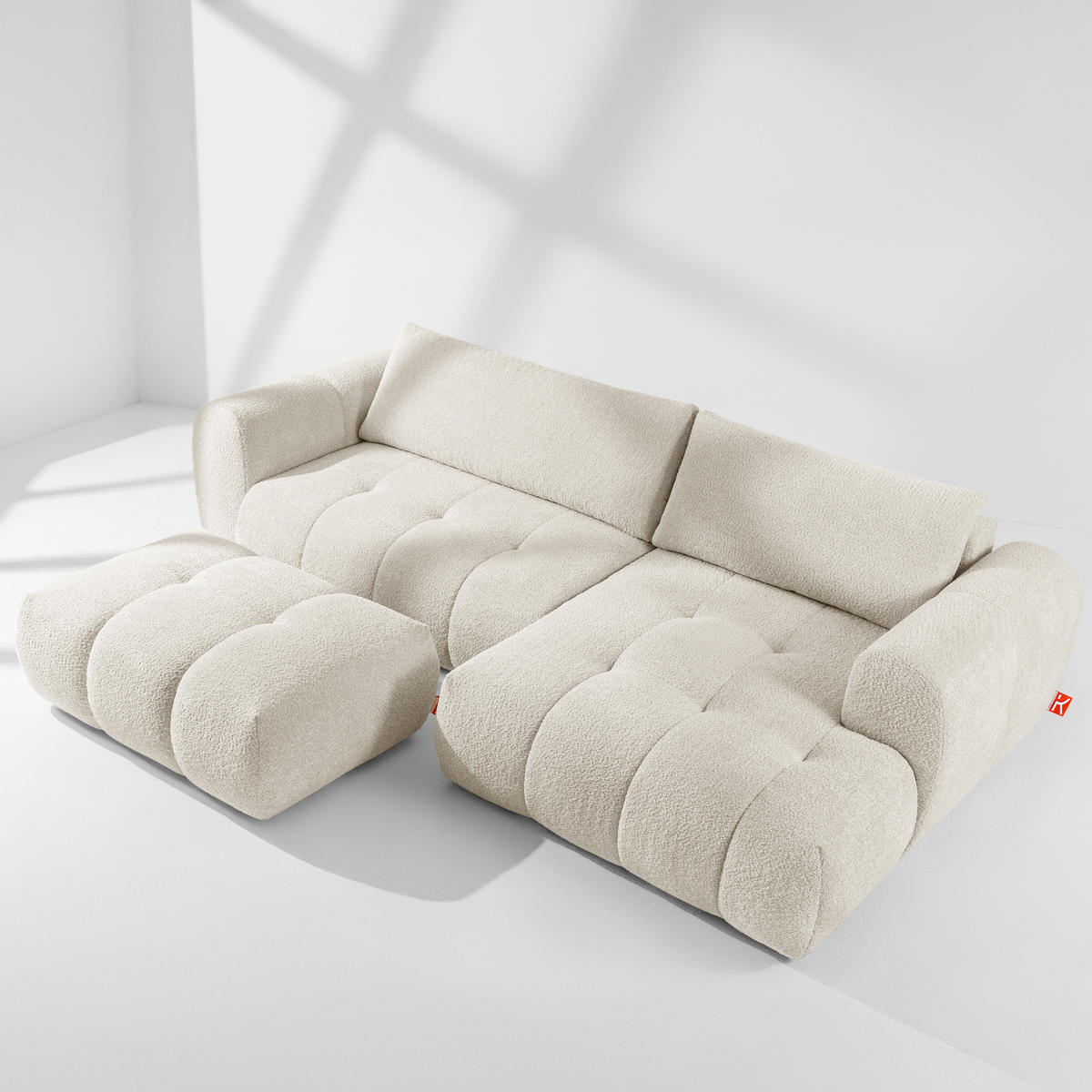 ECKSOFA RECHTS LIRA, Weiß, Bouclé - Weiß, Holz/Holzwerkstoff (295/112cm) - KONSIMO®