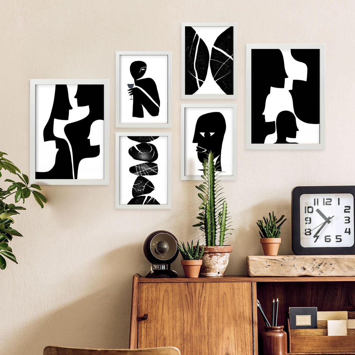 POSTER Set Mit 6 Atavistischer Kopf In Liebhaber Abstrakt Ästhetische Dekorative Gemälde Für Ihr Wohnzimmer Schlafzimmer Zuhause A3 & A4 Weißer Rahmen - Weiß, Papier (29/3cm) - Nacnic