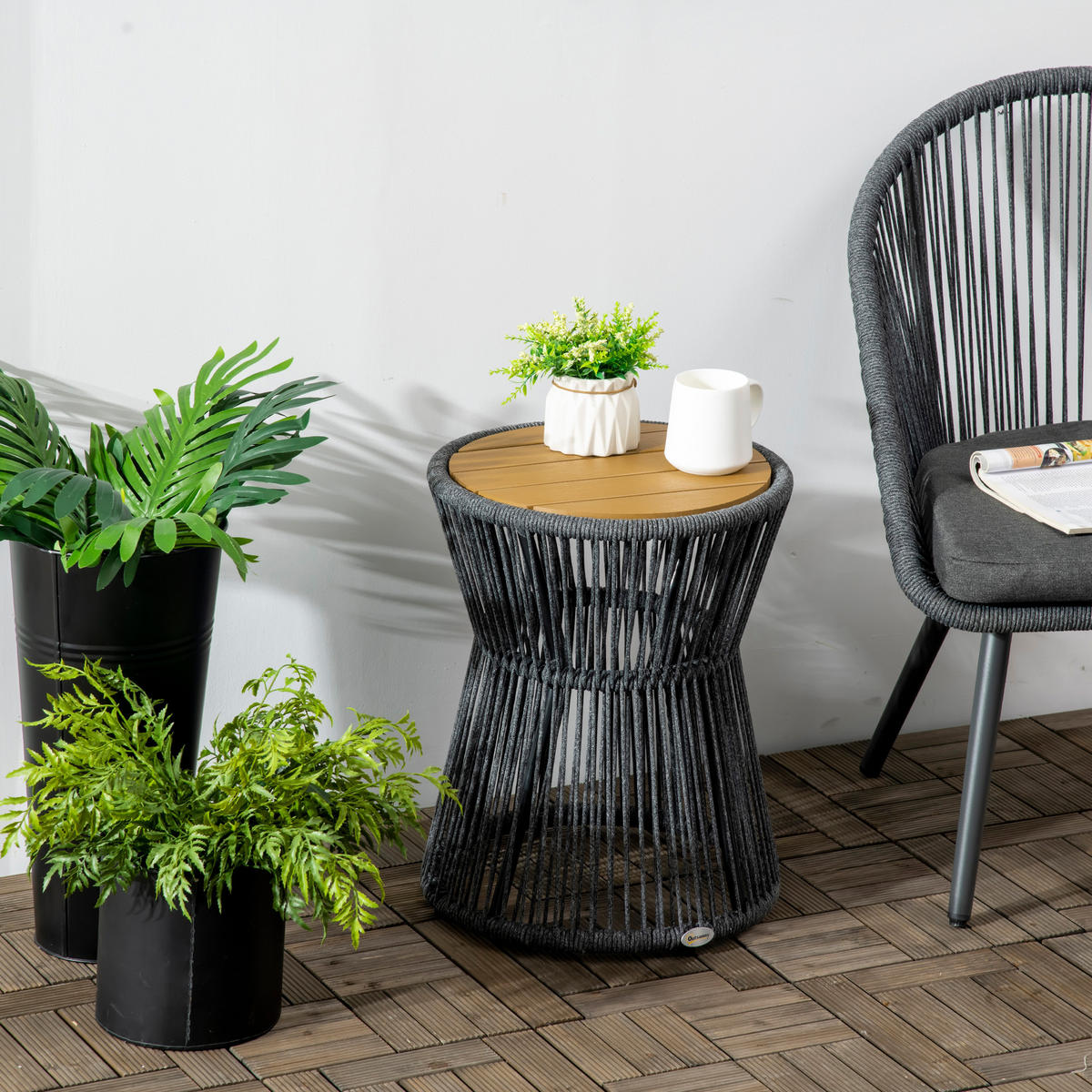 BEISTELLTISCH DE-06792 im Boho-Stil Schwarz/Natur - Dunkelgrau/Naturfarben, Kunststoff/Metall (39/39/49cm) - ComfortXL