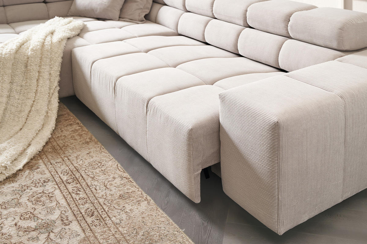 ECKSOFA MIT MOTORISCHEM SITZVORZUG NEVADA Silber Cord - Silberfarben/Schwarz, Kunststoff/Textil (319/215cm) - KAWOLA
