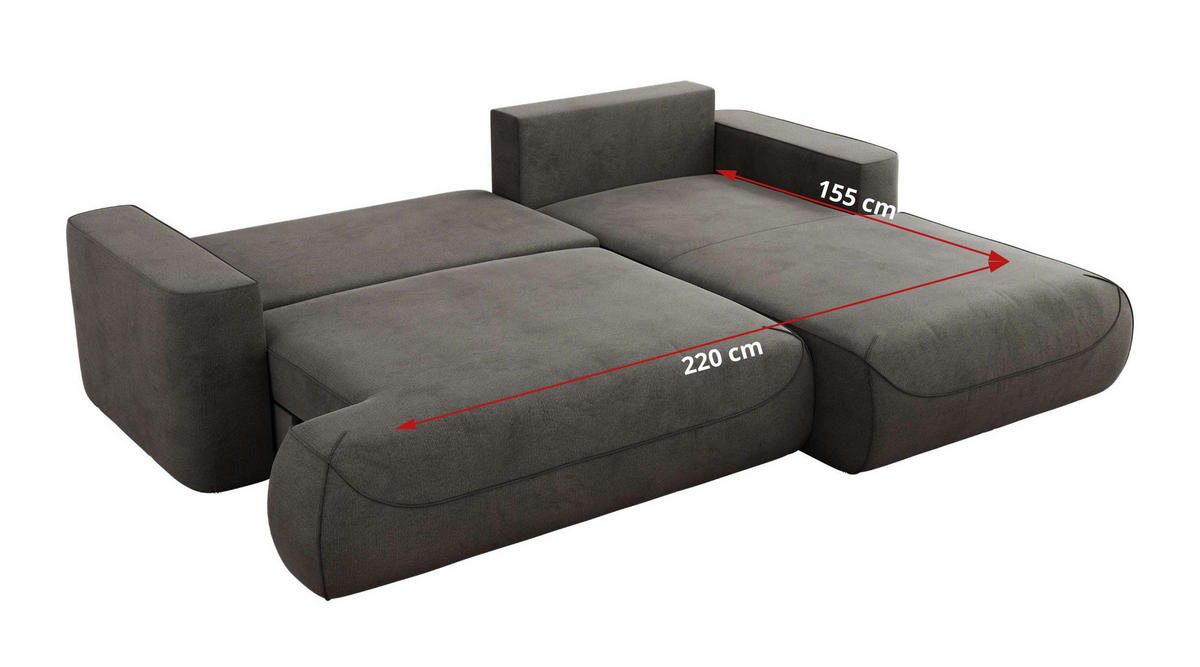 ECKSOFA OVO L Dunkelgrau Velvet - Links Seite - Dunkelgrau/Schwarz, Kunststoff/Textil (271/195cm) - MKS