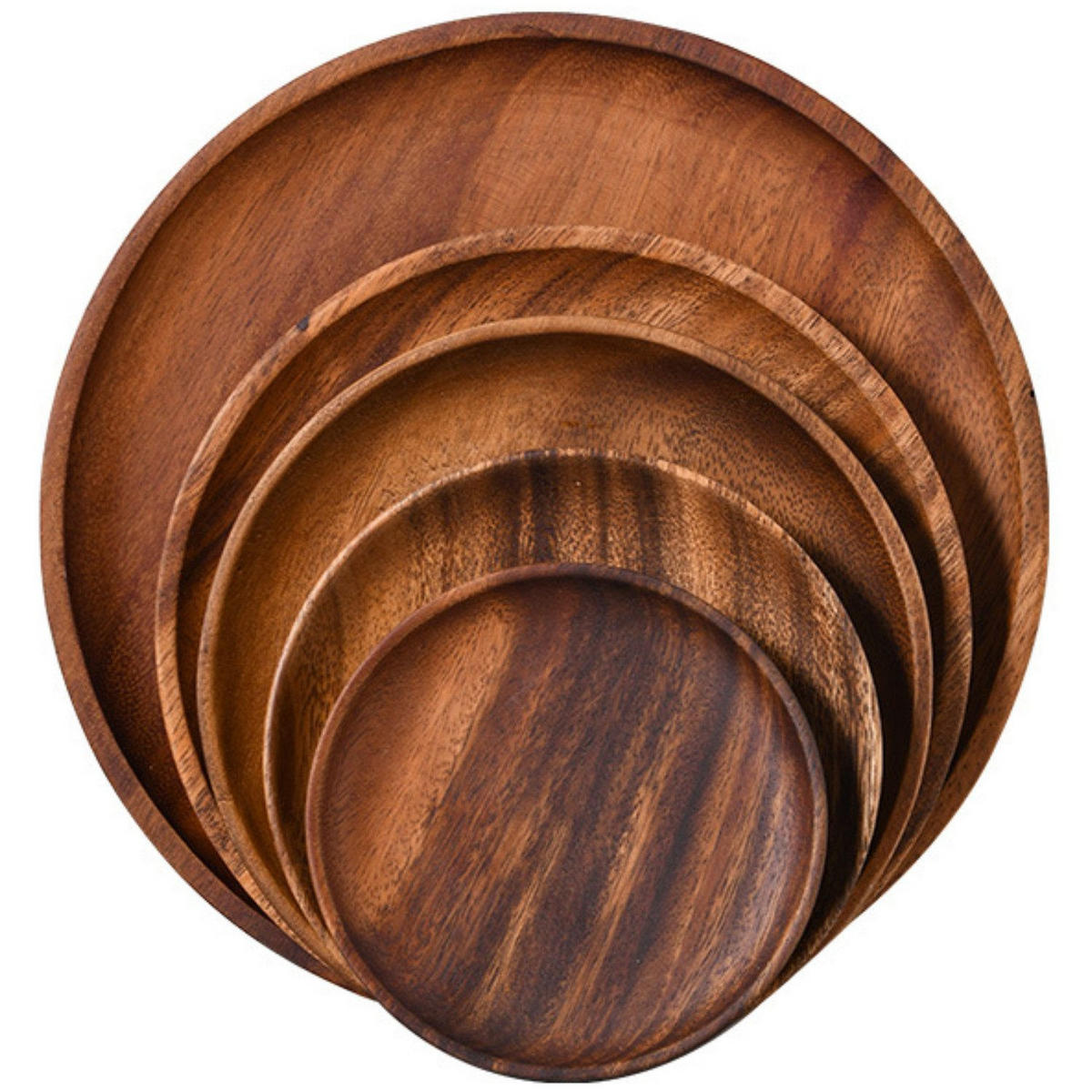 TELLERSET 5-tlg. Walnussholz Braun 20/18/15/12,5/10 cm - Walnussfarben, Holz (20/2/20cm) - Quality Elegance