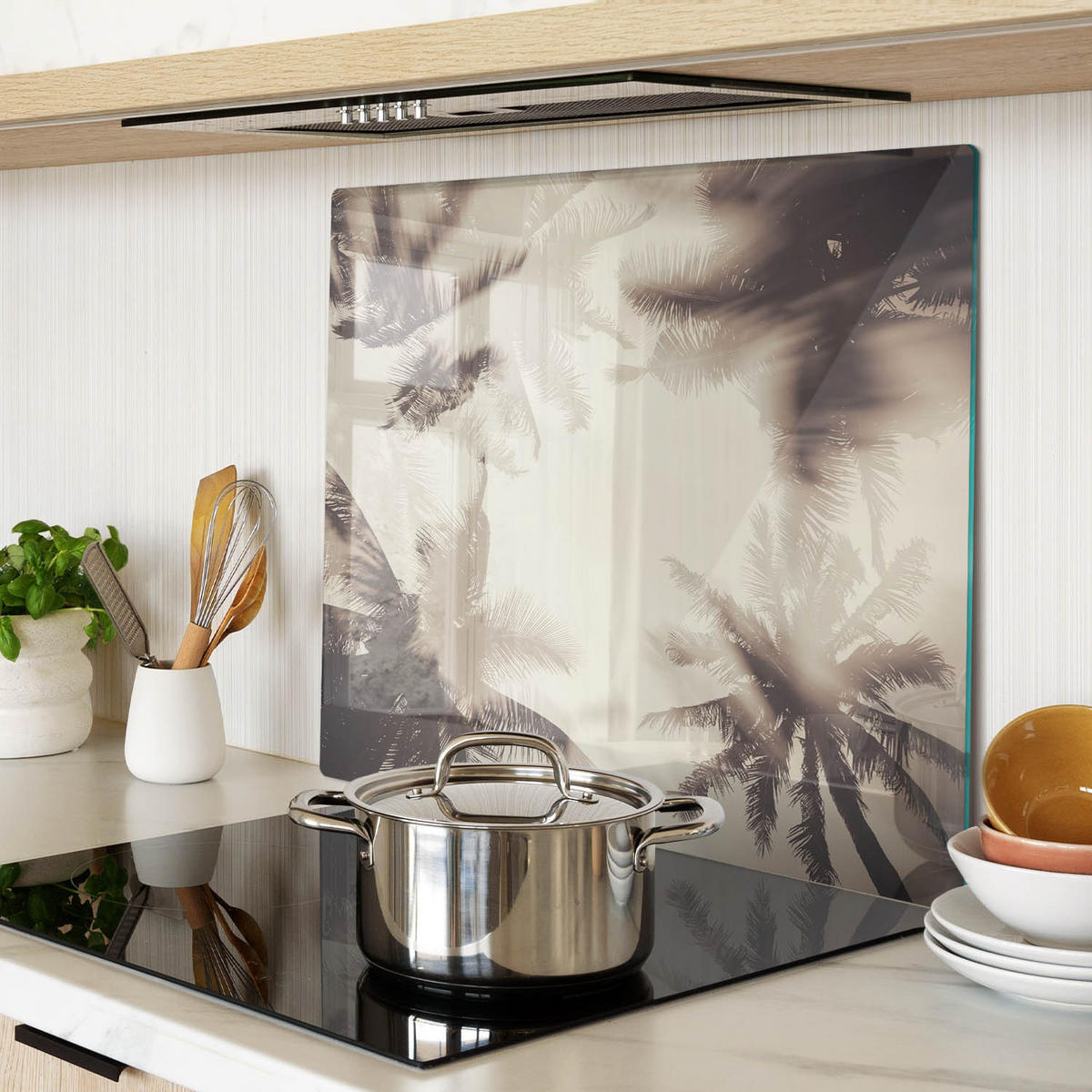 GLASPLATTE 60x52 cm Palmen - Beige, Glas (60/0.4/52cm) - TULUP