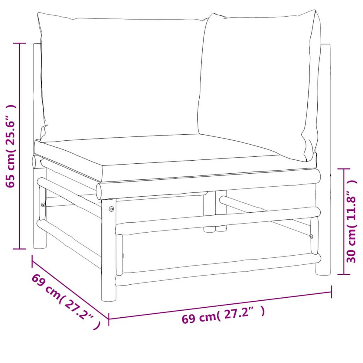 GARTEN-LOUNGE-SET 2-TLG. Mit Taupe Kissen Bambus - Taupe, Naturmaterialien (69/65/55cm) - vidaXL
