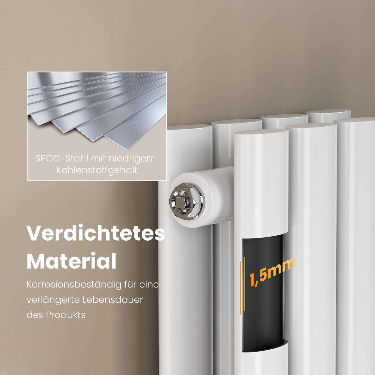 HEIZKÖRPER Doppelrohr vertikal montierbar Weiß 24/180/8,1 cm - Weiß Hochglanz, Metall (24/180/8cm) - EMKE