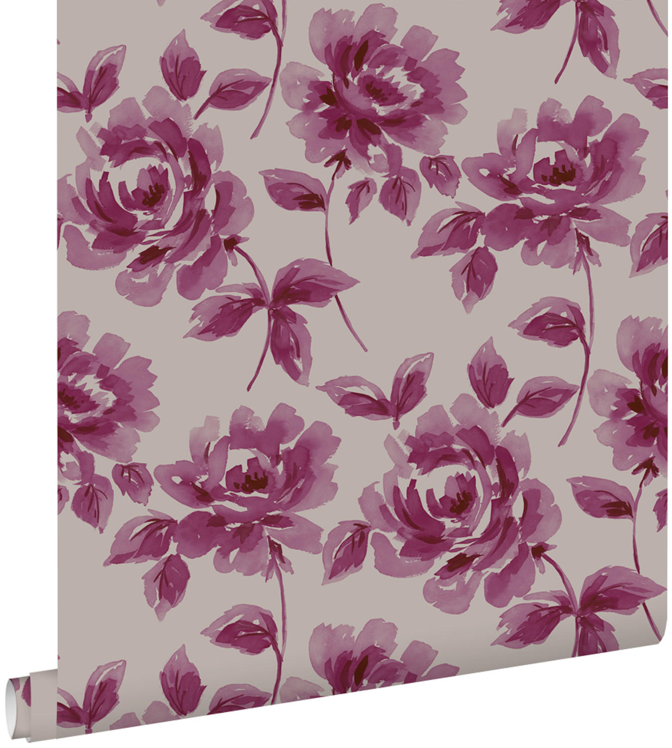 TAPETE Aquarell gemalte Rosen 53 cm x 10.05 m - Braun, Papier (53/1000cm) - ESTAhome