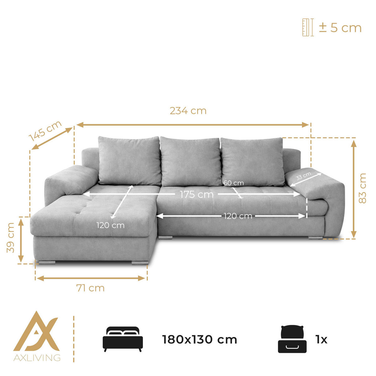 ECKSOFA L Form Manisa Rosa 234/145/83 cm Rechts mit Schlaffunktion - Silberfarben/Rosa, Kunststoff/Textil (234/145cm) - AX Living