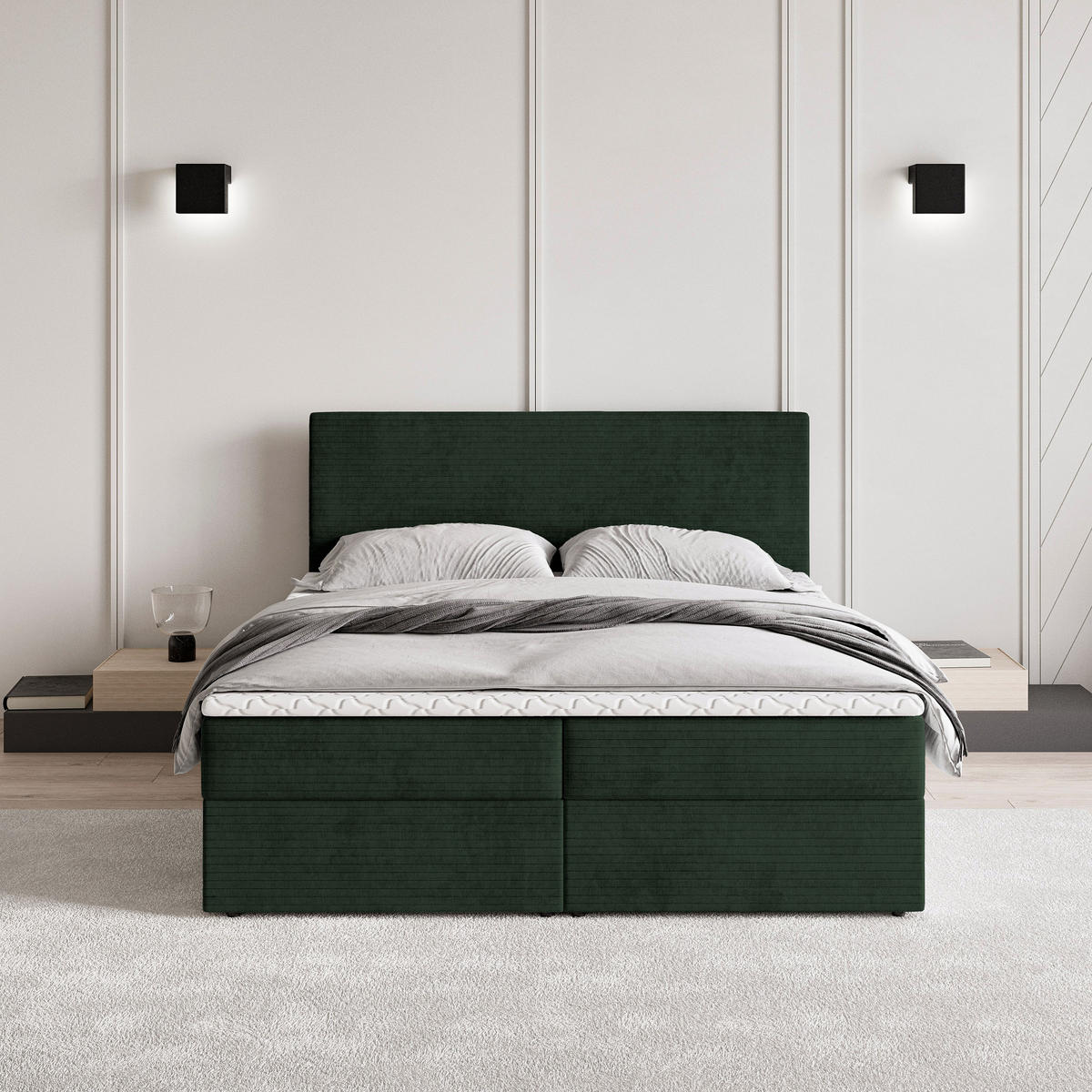 BOXBETT NIRA 140x200 cm mit Matratze und Topper - Grün - Grün, Holz (140/200cm) - MASSENO