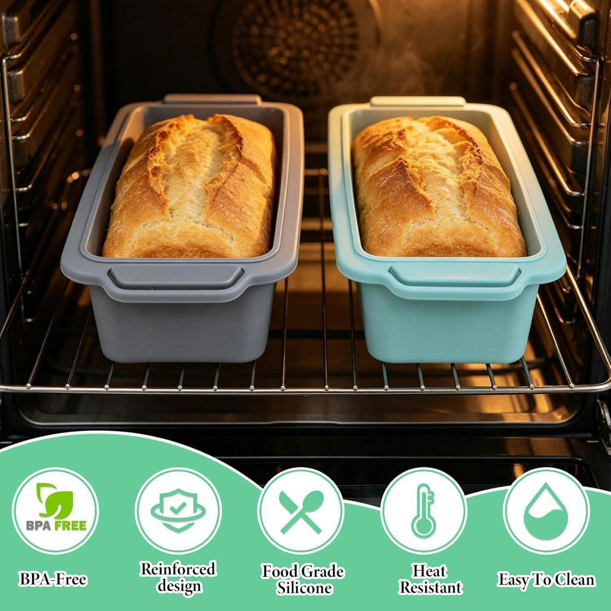 BROTBACKFORM 2er Set Silikon 28 x 12 x 6,5 cm Mikrowellengeeignet - Multicolor, Kunststoff (12/6.5/28cm)