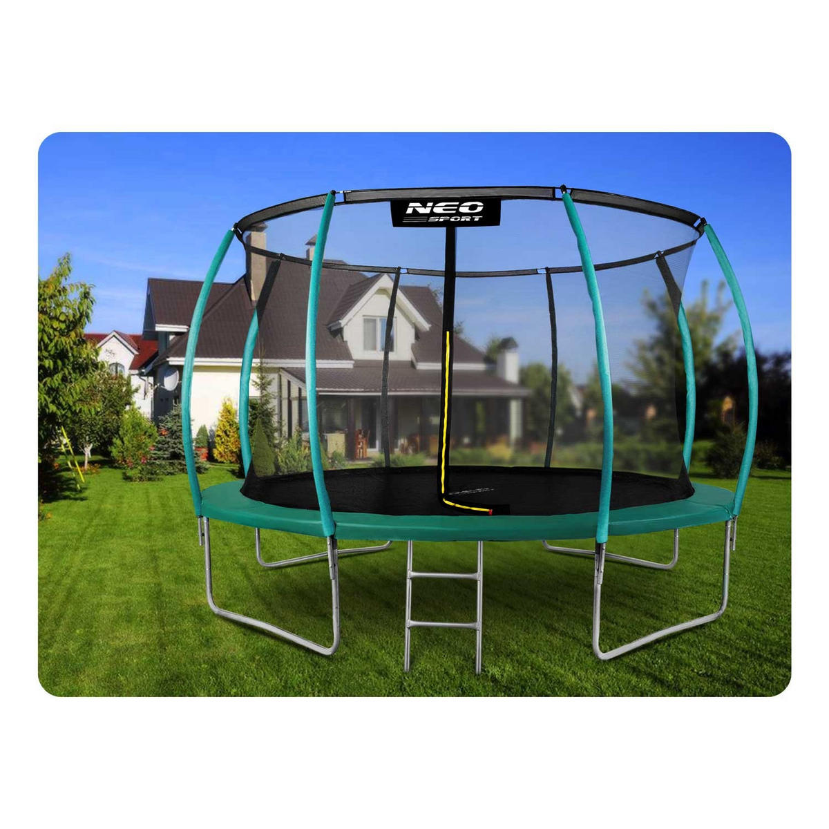 PROFILIERTES Gartentrampolin 14 ft/435 cm mit Innennetz - Grün, Metall (435/435cm)