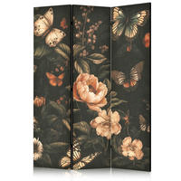 PARAVENT Akustik 3-tlg 135x172 cm Schmetterlinge und Blumen - Schwarz, Holz/Textil (135/172/3cm) - Muralo