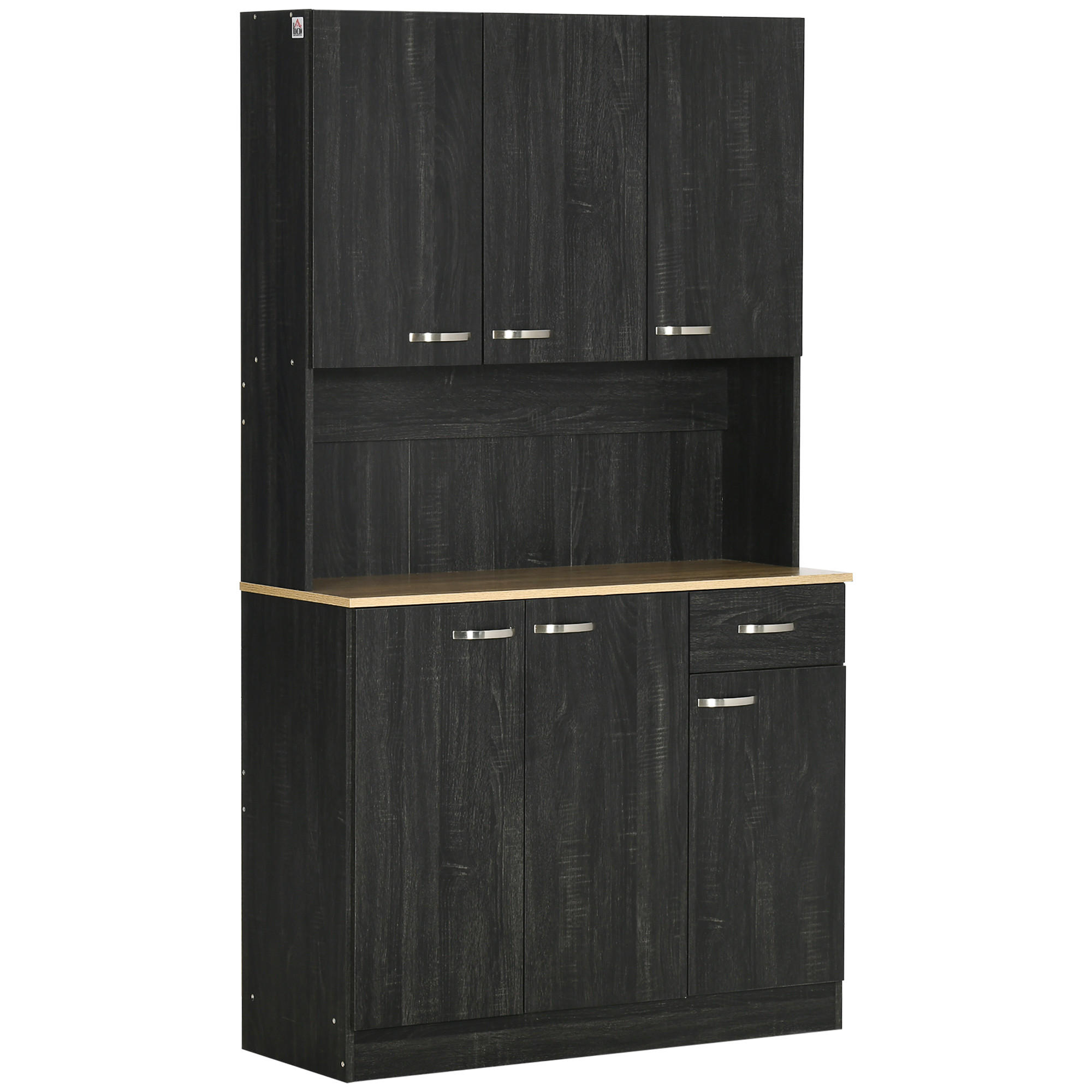 KÜCHENSCHRANK Schwarz, 6 Türen, 1 Schublade, 101/39/180 cm - Schwarz, Holzwerkstoff (101/180/39cm) - PANGIVO