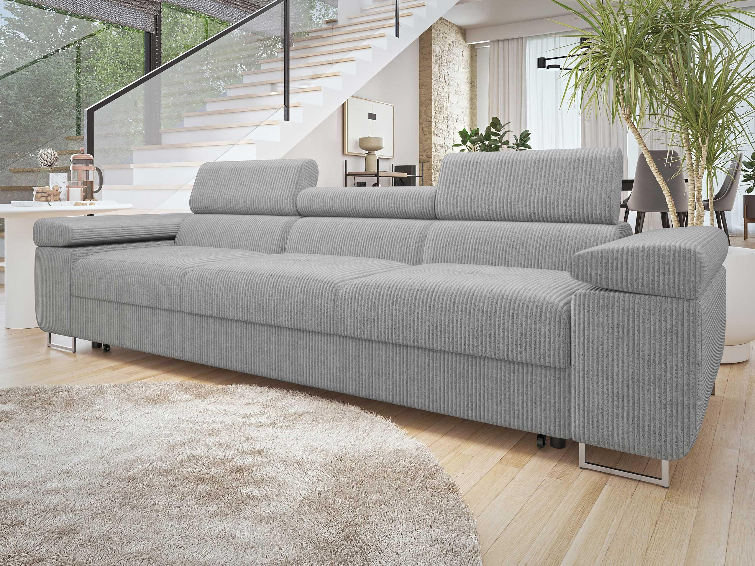 SCHLAFSOFA Torezio 3 Bis Cord - Hellgrau, Holz/Textil (263/90/102cm) - MIRJAN24