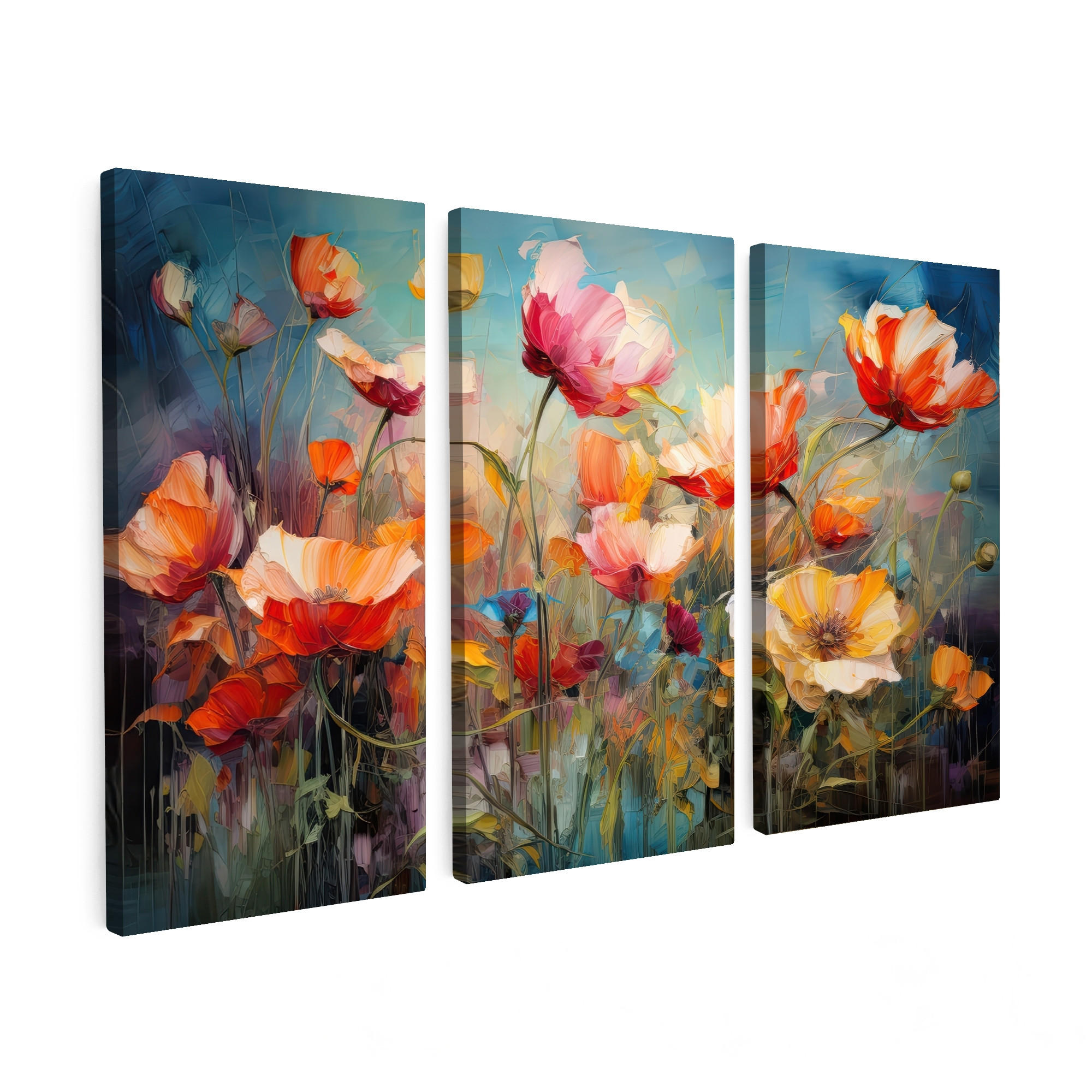 OBRAZ NA PLÁTNĚ 3dílná sada Květiny - barevné - abstraktní 90x60 cm - šedohnědá, textil (90/60cm) - MuchoWow