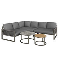 GARTEN-LOUNGE-SET 123/68/86 cm mit 2 Tischen, Kissen und verstellbaren Beinen, verzinktes Metallgestell, Grau - Grau, Metall - Redom