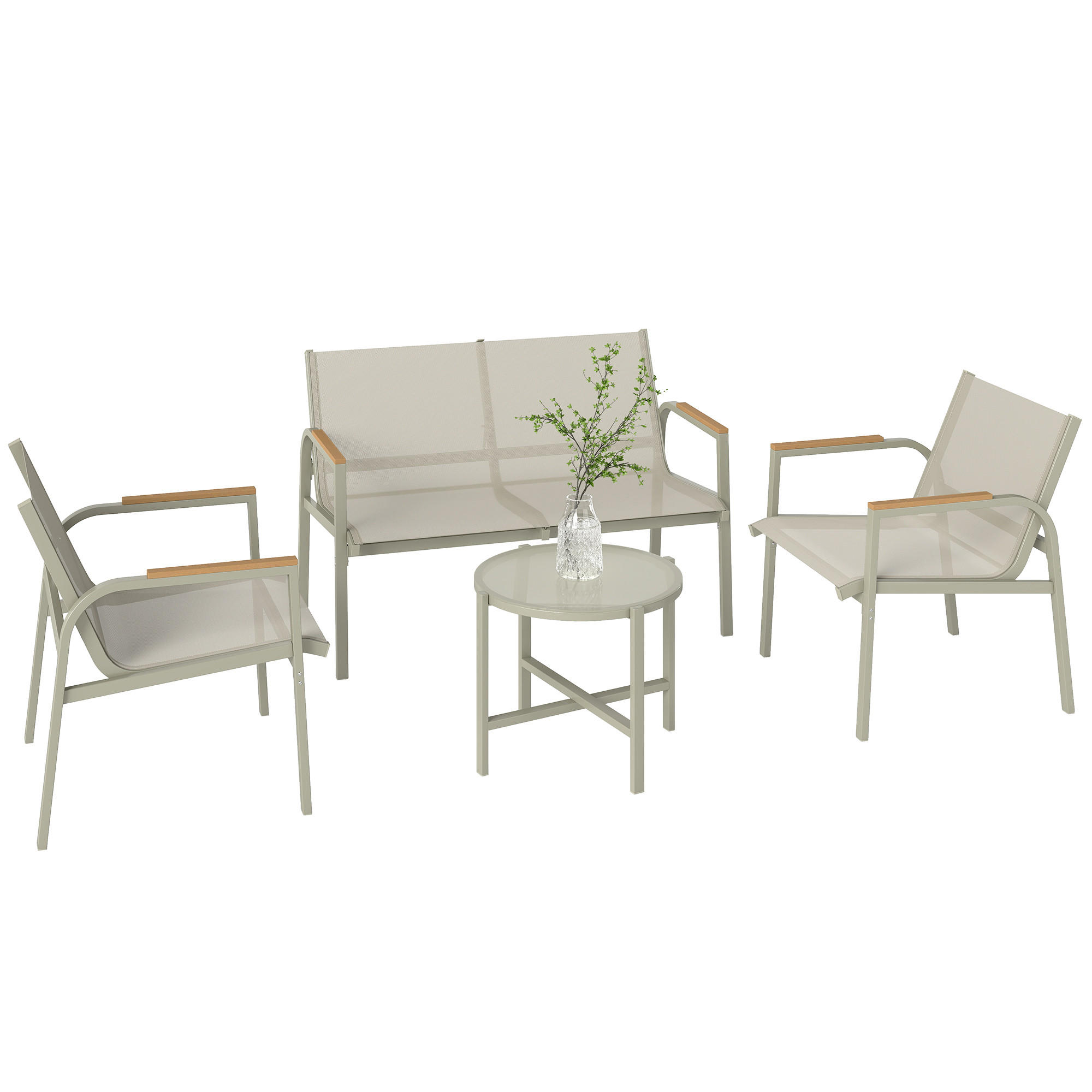 GARTENMÖBEL SET DE-06583 für 4 Personen, 2er-Sofa, 2 Sessel, Beistelltisch Grün - Grün, Textil/Metall - ComfortXL