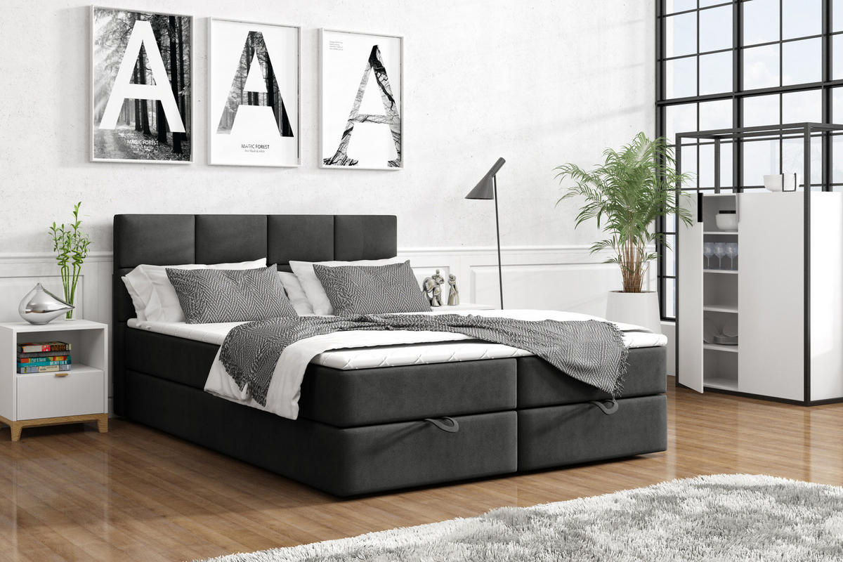 BOXBETT OSLO 140 x 200 Dunkelgrau - Dunkelgrau, Textil/Metall (140/200cm)