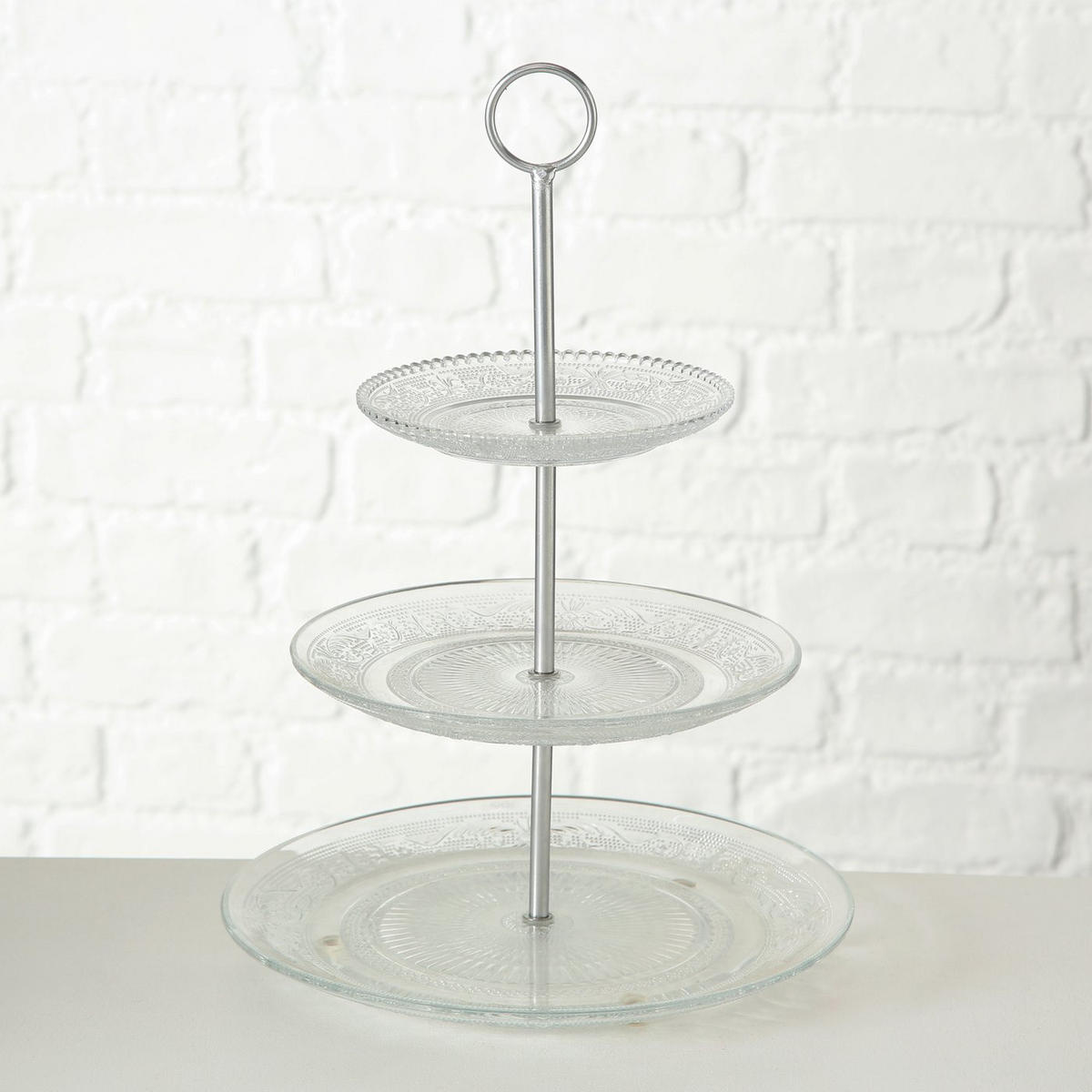 ETAGERE aus Glas mit zwei Ebenen Relief Transparent 25/25/35 cm - Transparent, Glas (25/35cm) - Boltze Home